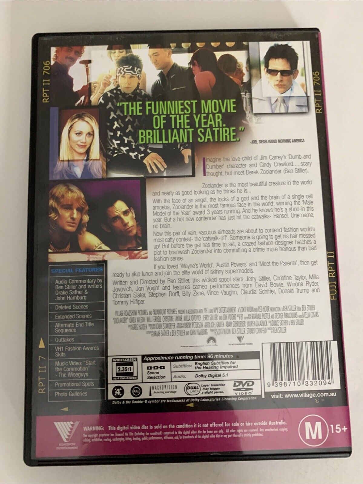 Zoolander (DVD, 2001) Owen Wilson, Ben Stiller, Will Ferrell Region 4