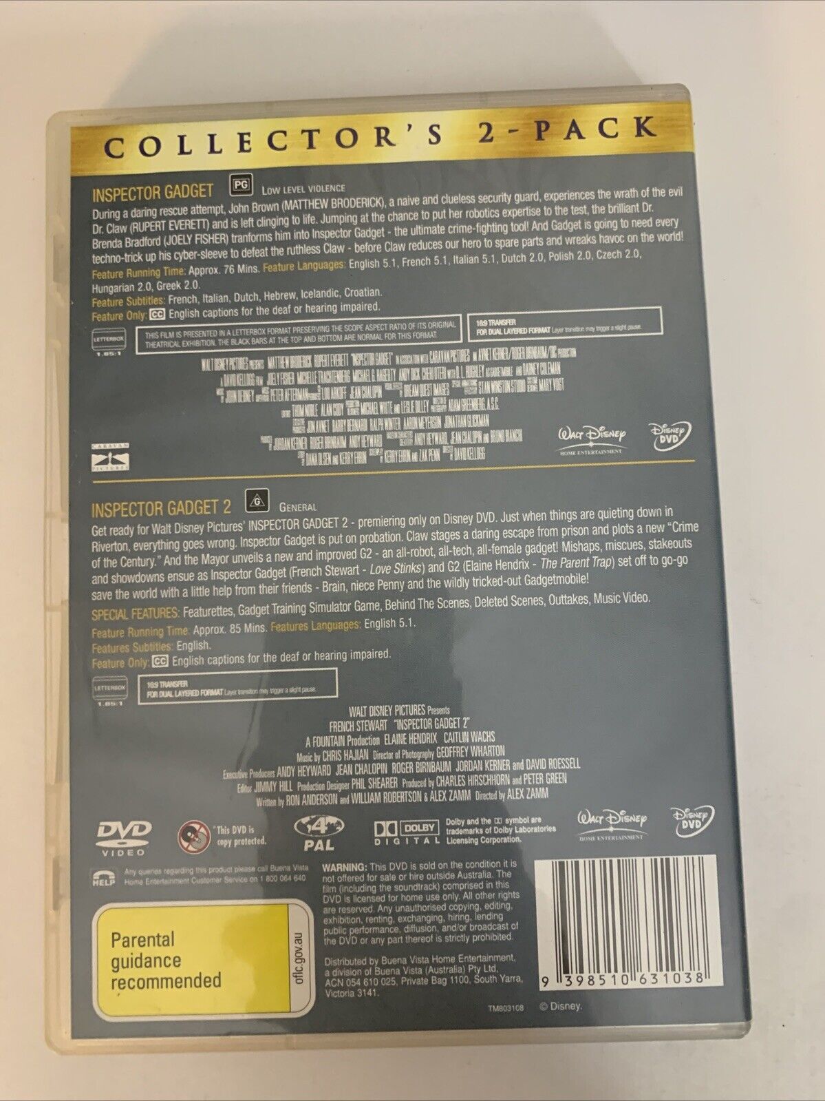 Inspector Gadget 1 & 2 (DVD, 1999) Disney Film Matthew Broderick Region 4