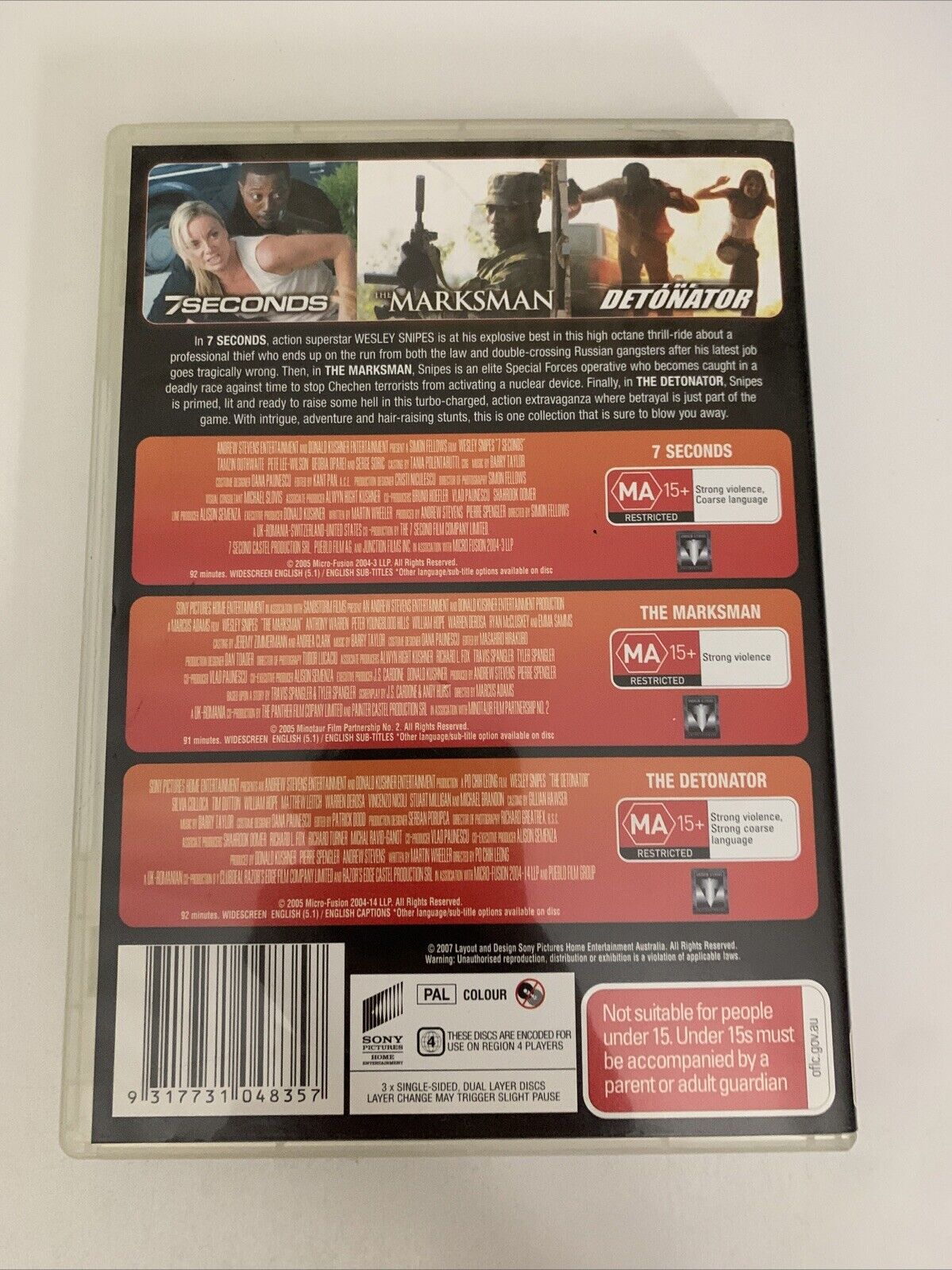 7 Seconds / The Marksman / The Detonator (DVD, 2005) Wesley Snipes Region 4