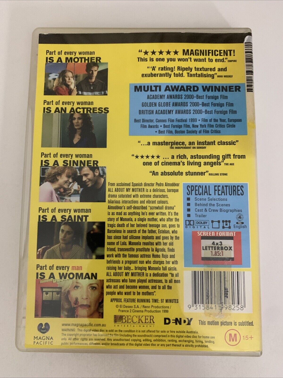 All About My Mother (DVD, 1999) Pedro Almodovar Film Penelope Cruz Region 4