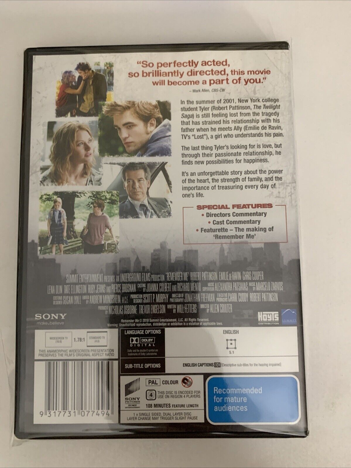 Remember Me (DVD, 2010) Robert Pattinson, Emilie de Ravin Region 4 NEW