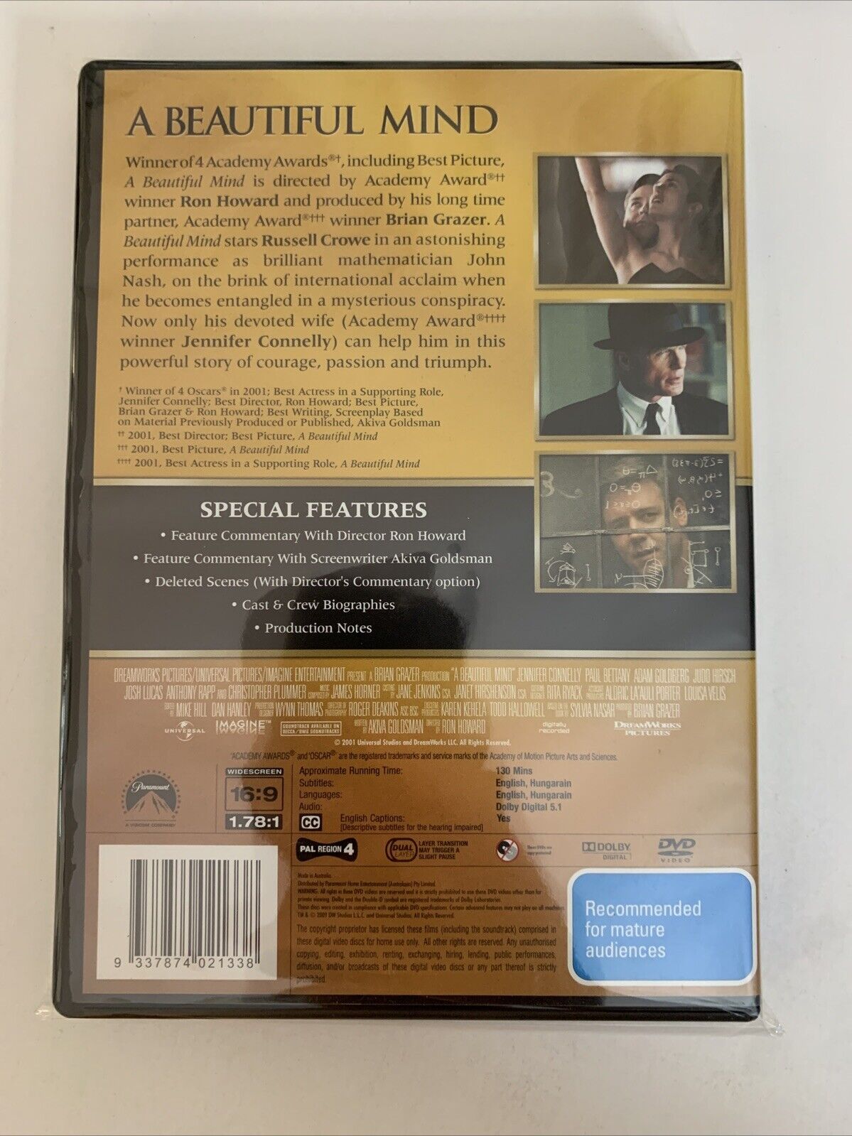 A Beautiful Mind (DVD, 2001) Russell Crowe, Jennifer Connelly, Region 4 NEW