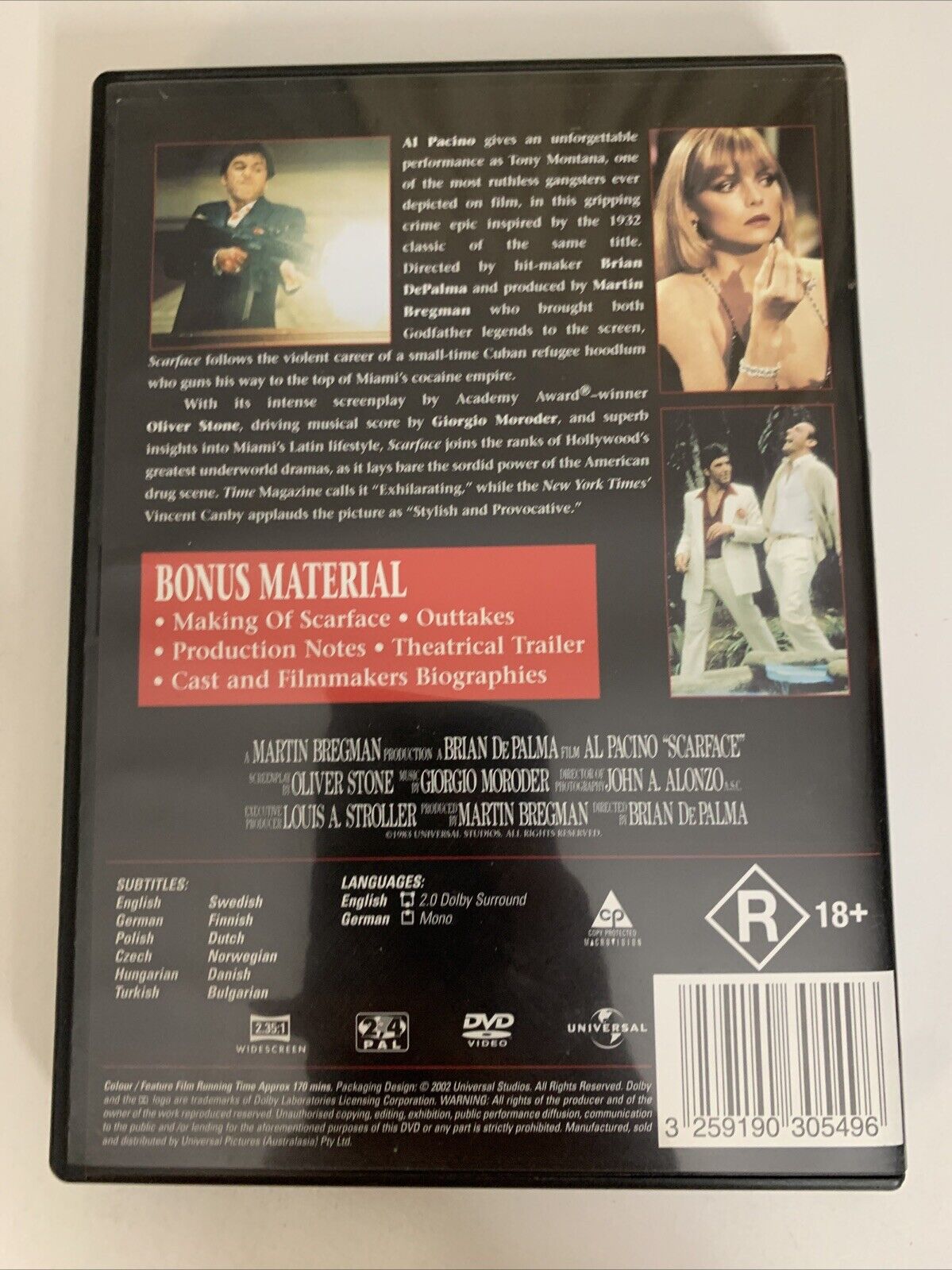 Scarface (DVD, 1983) Al Pacino, Steven Bauer, Michelle Pfeiffer Region 4