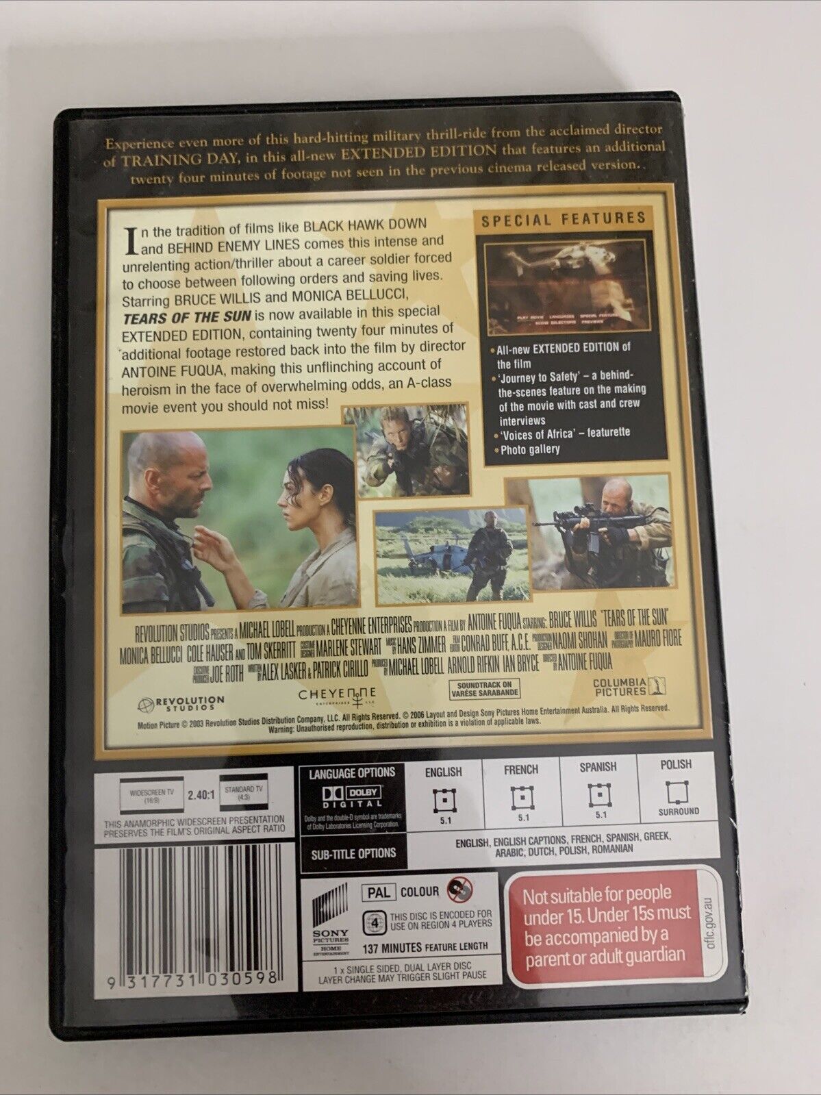 Tears Of The Sun (Extended Edition, DVD, 2003) Bruce Willis Region 4