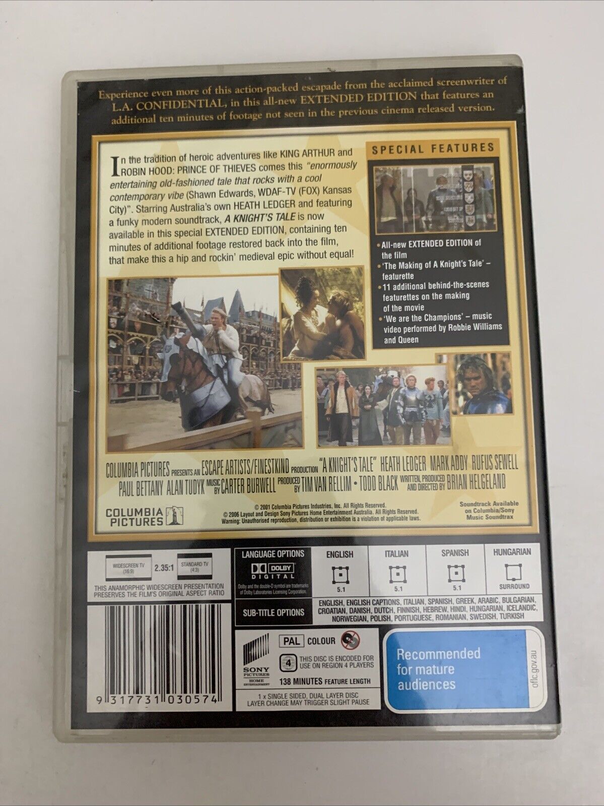 A Knight's Tale (Extended Edition, DVD, 2001) Heth Ledger Region 4
