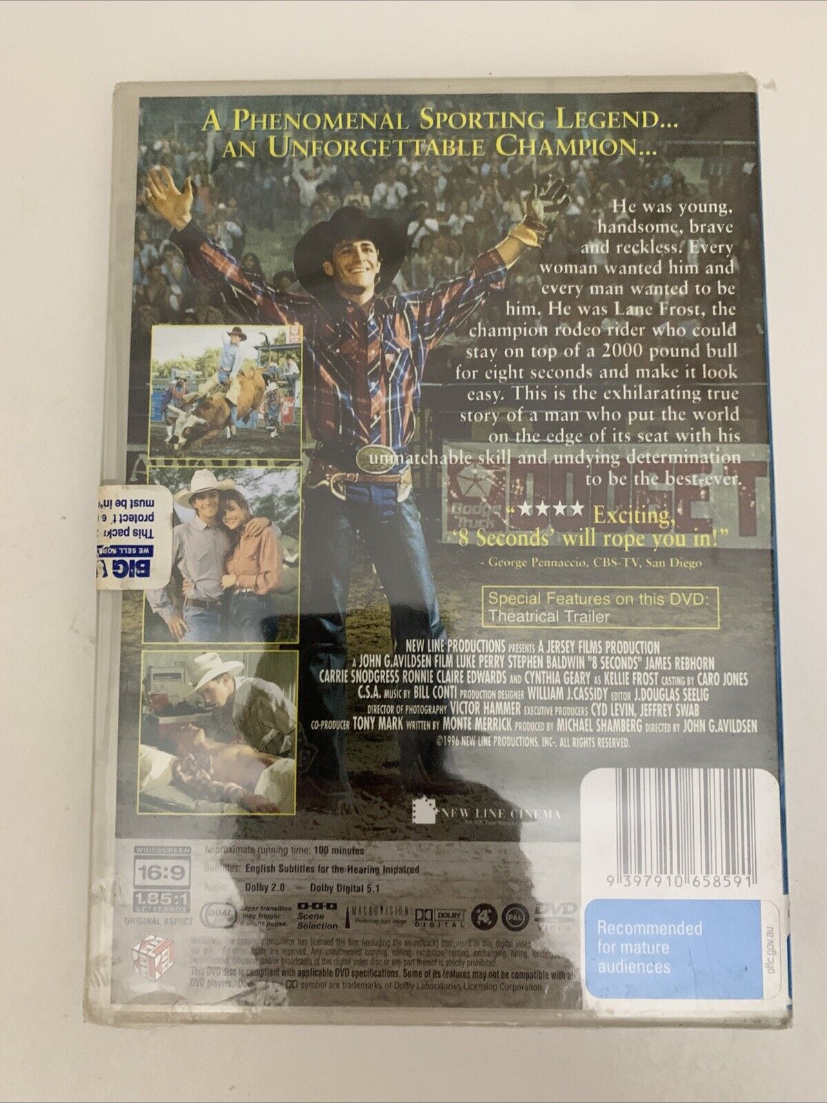8 Seconds (DVD, 1993) Luke Perry, Stephen Baldwin Region 4 NEW Sealed
