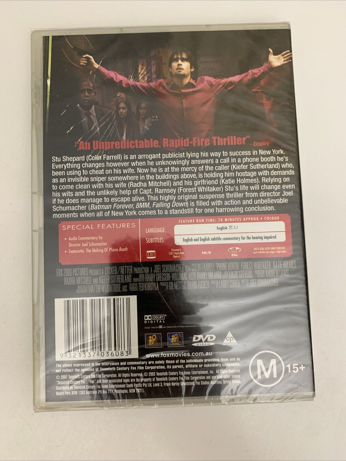 Phone Booth (DVD, 2003) Colin Farrell, Forest Whitaker Region 4 NEW Sealed