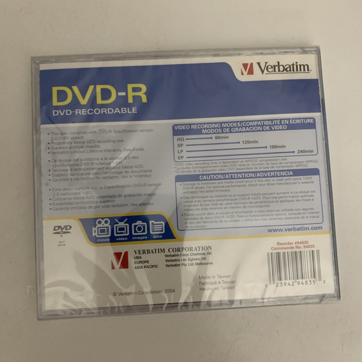 Verbatim DVD-R Blank Discs 4.7GB 120 Minutes 8X Recordable Disc NEW Sealed