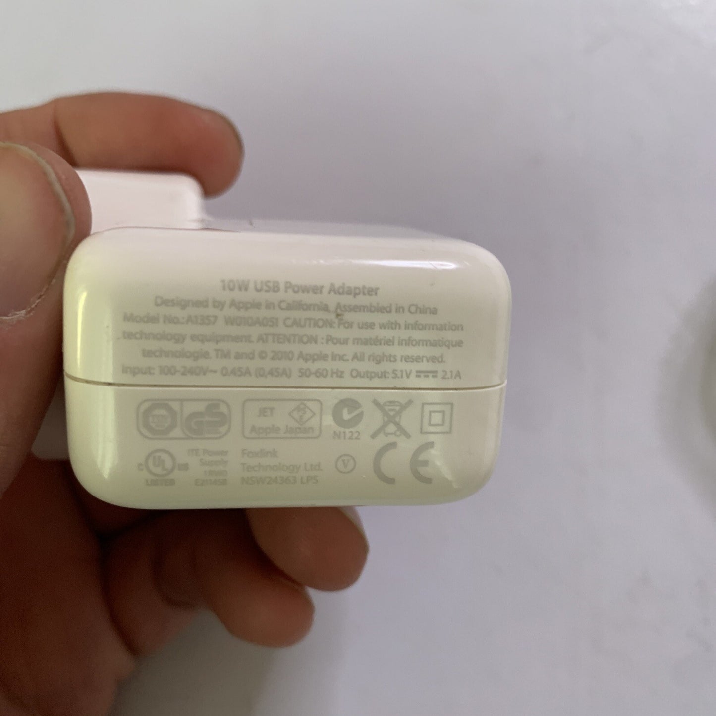 Genuine Apple 1357 10W USB Wall Charger + Lighting Cable