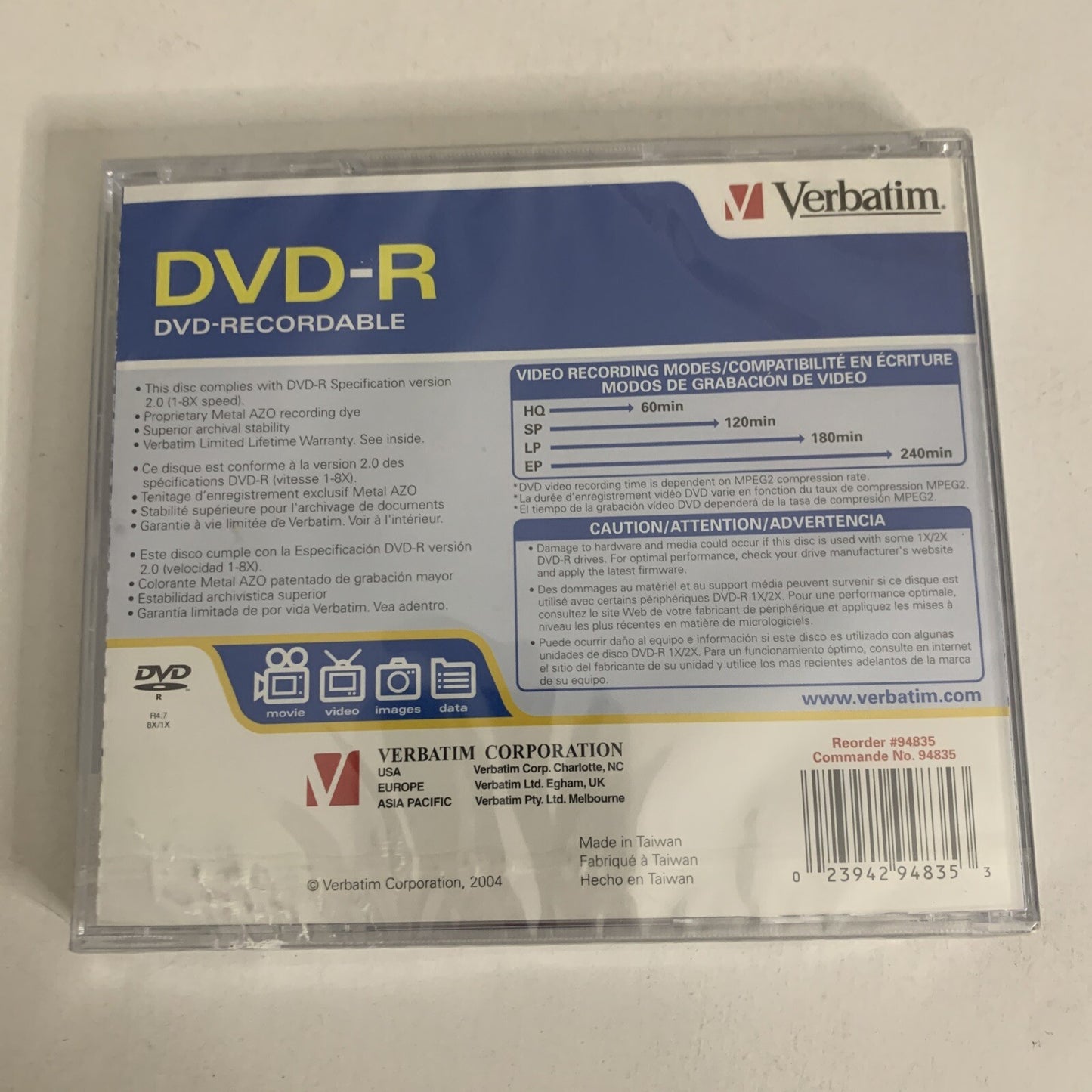 Verbatim DVD-R Blank Discs 4.7GB 120 Minutes 8X Recordable Disc NEW Sealed