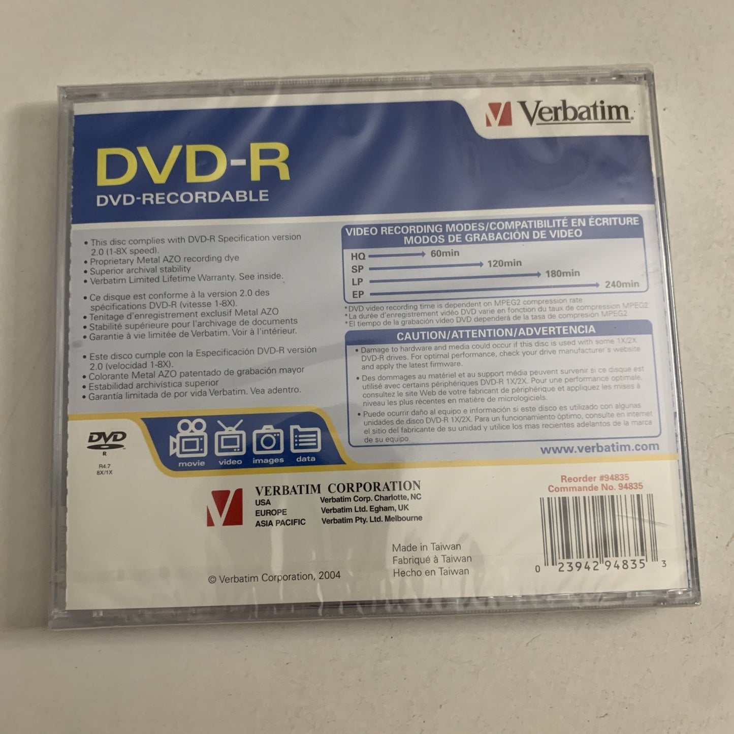 Verbatim DVD-R Blank Discs 4.7GB 120 Minutes 8X Recordable NEW Sealed