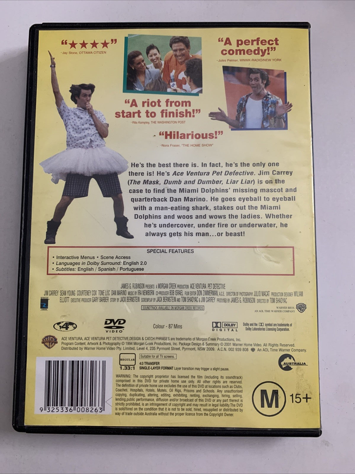 Ace Ventura Pet Detective (DVD, 1994) Jim Carrey, Sean Young, Courteney Region4