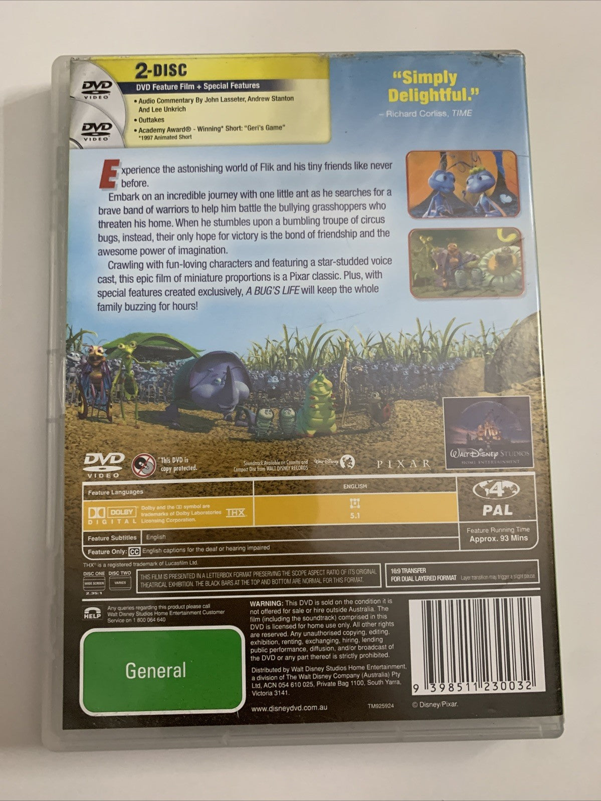 A Bug's Life (DVD, 1998) Disney Pixar Animation Film Region 4