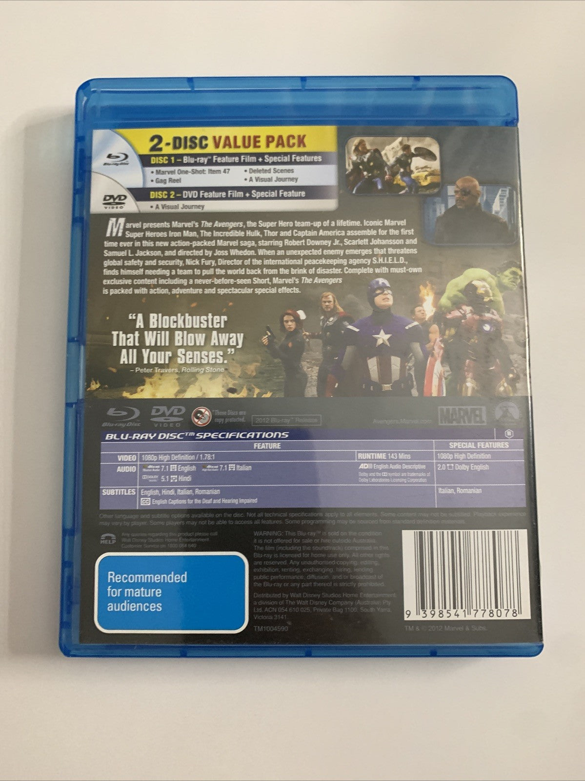 The Avengers (Blu-ray + DVD, 2012) Region B & 4