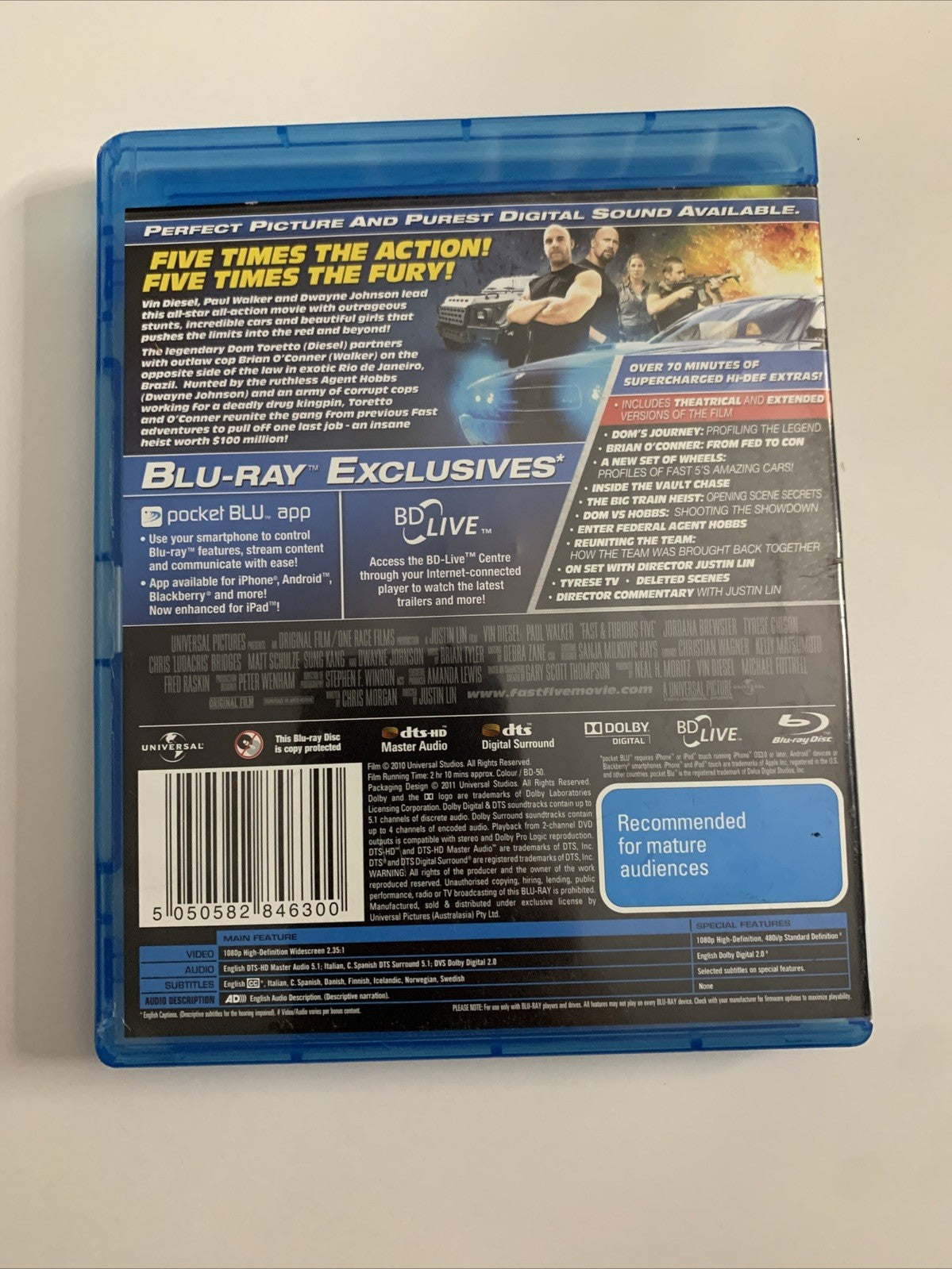 Fast & Furious 5 (Blu-ray, 2011) Paul Walker, Vin Diesel, Dwayne Johnson RegionB