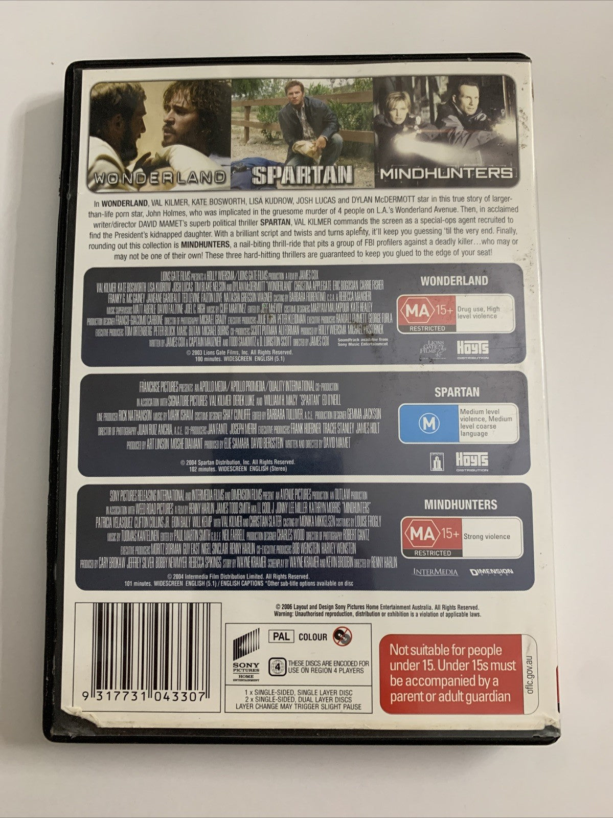 Wonderland / Spartan / Mindhunters (DVD) Region 4