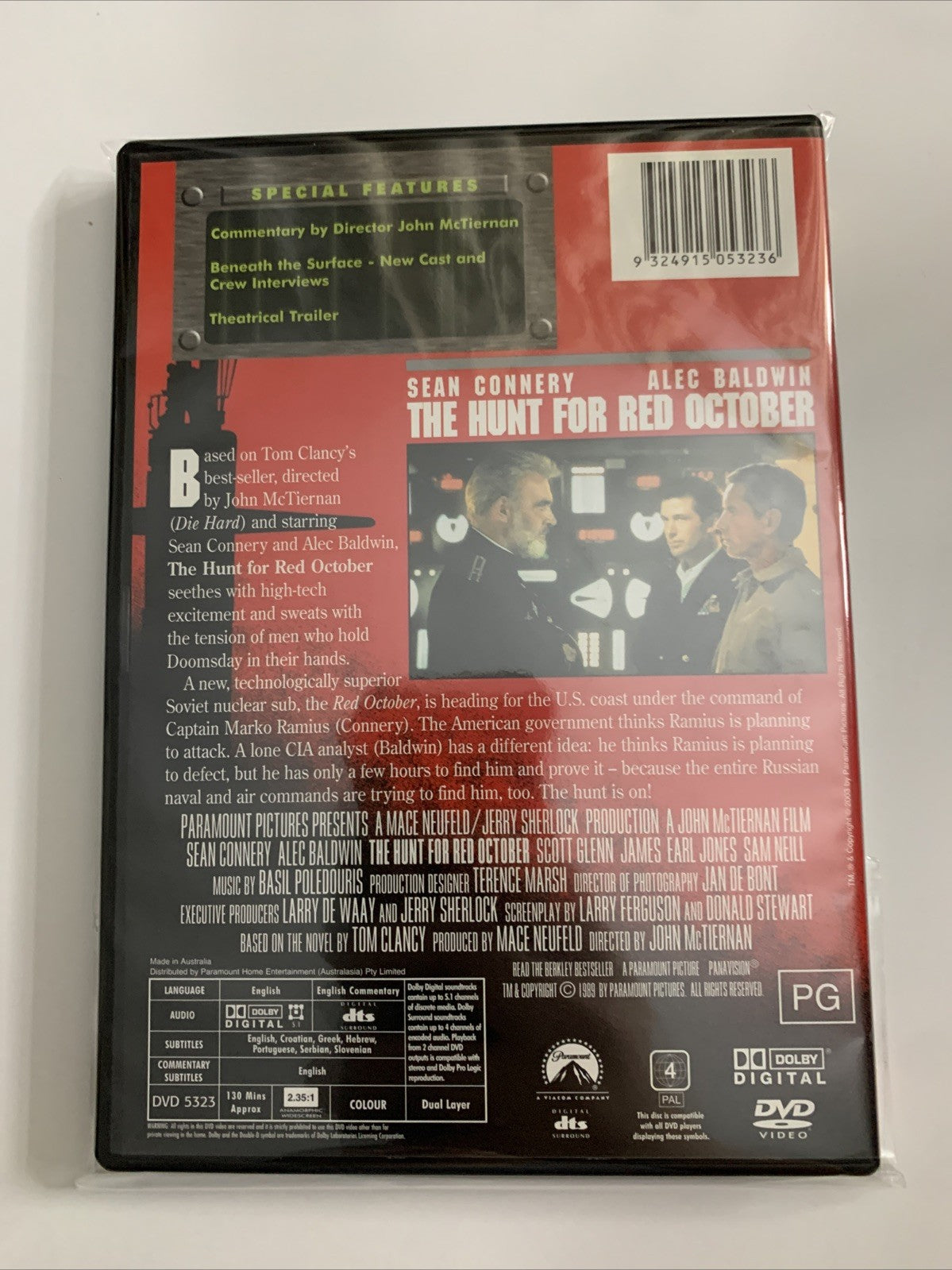 The Hunt For Red October (Special Edition, DVD, 1990) Sean Connery Region 4 NEW