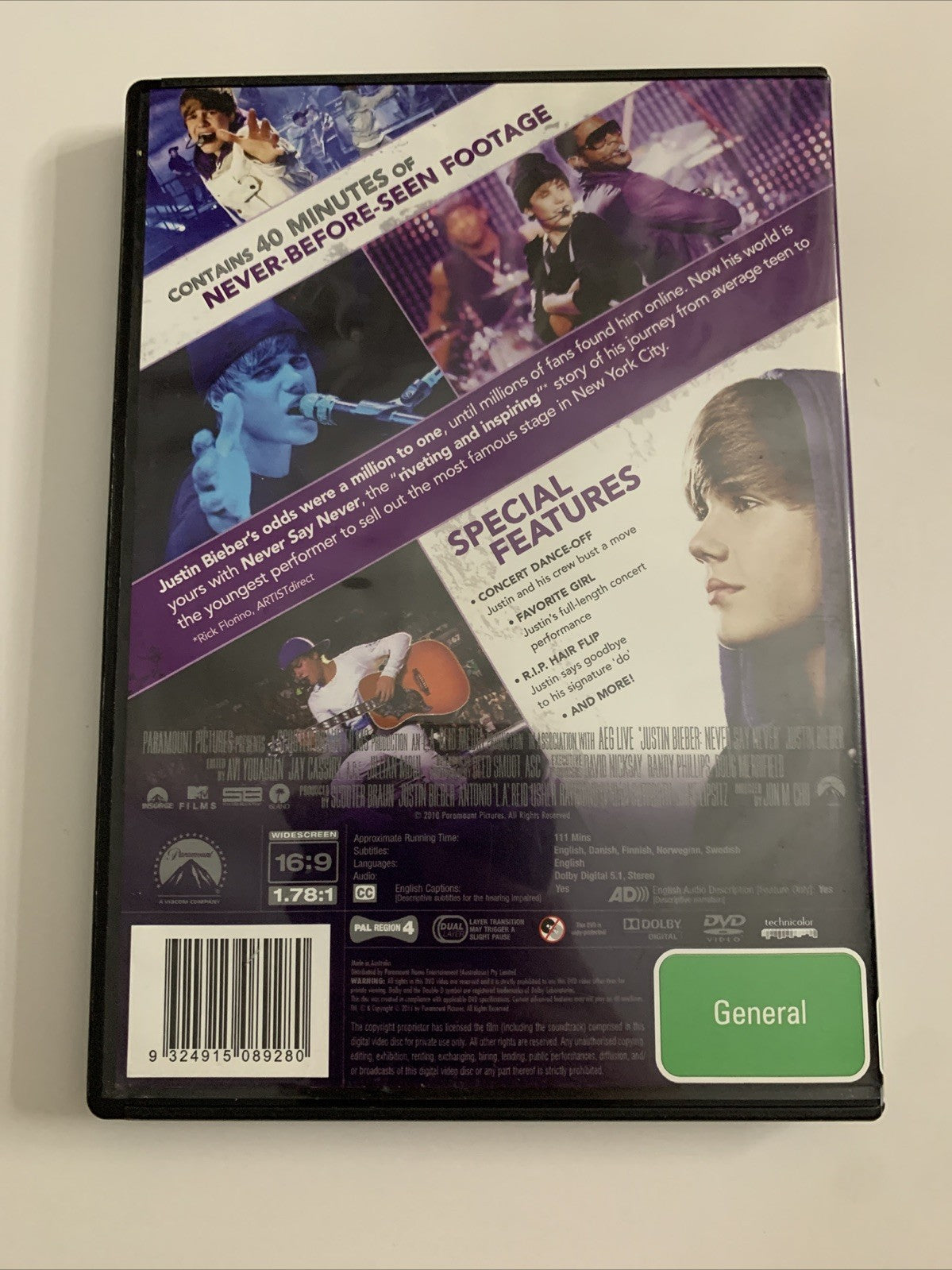 Justin Bieber Never Say Never (Limited Extended Directors Edition) DVD Region 4
