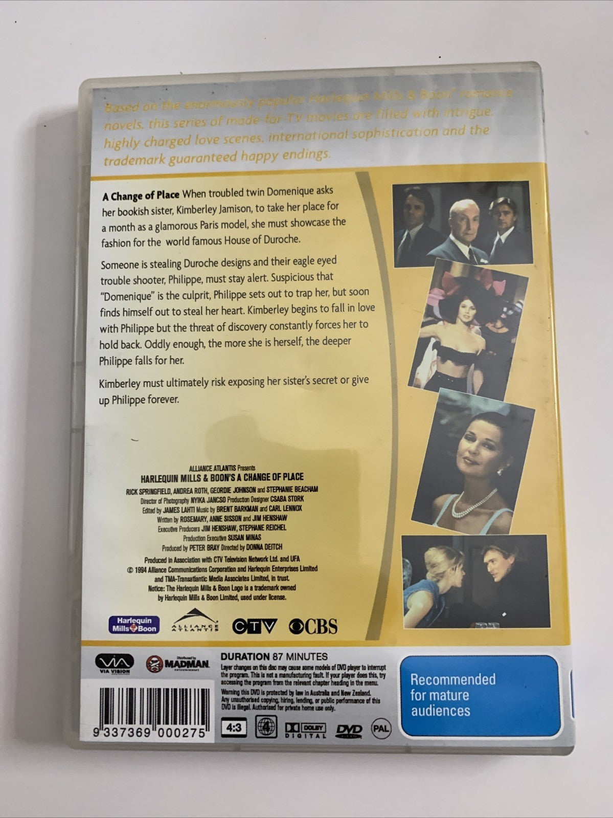Mills & Boon Change Of Place (DVD, 1994) Rick Springfield, Andrea Roth Region 4
