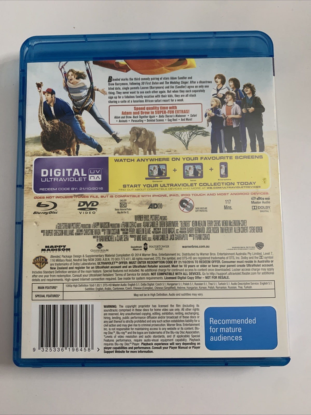 Blended (Blu-ray, 2014) Drew Barrymore, Adam Sandler Region B