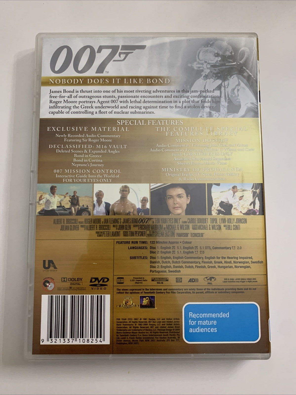 For Your Eyes Only James Bond 007 (DVD, 1981) Roger Moore Region 4