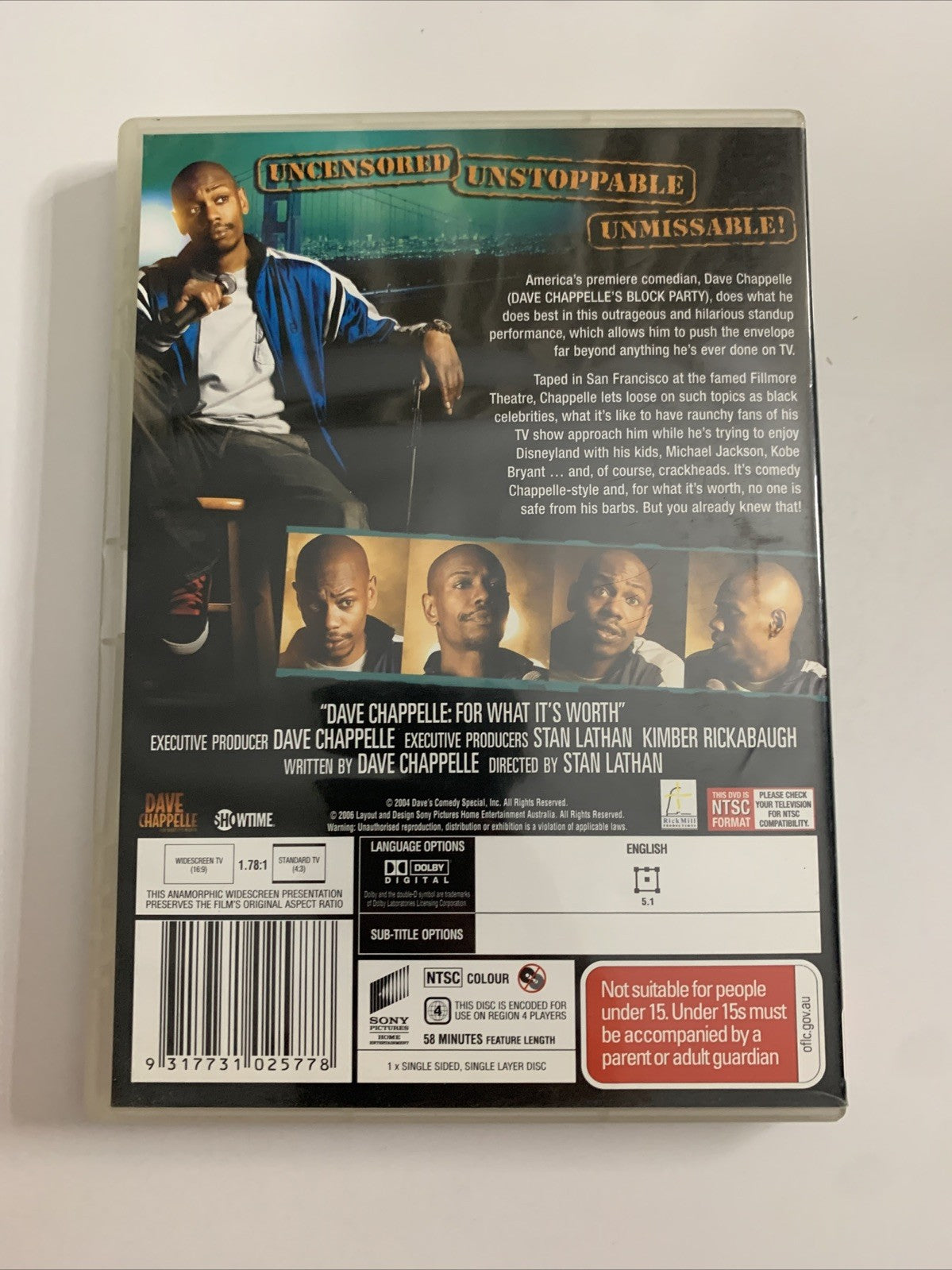 Dave Chappelle For What It's Worth (DVD, 2004) Region 4