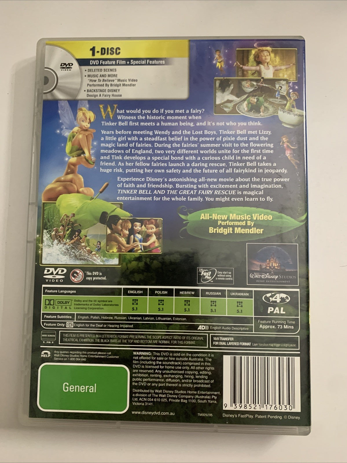Tinker Bell And The Great Fairy Rescue (DVD, 2010) Disney Animation Region 4