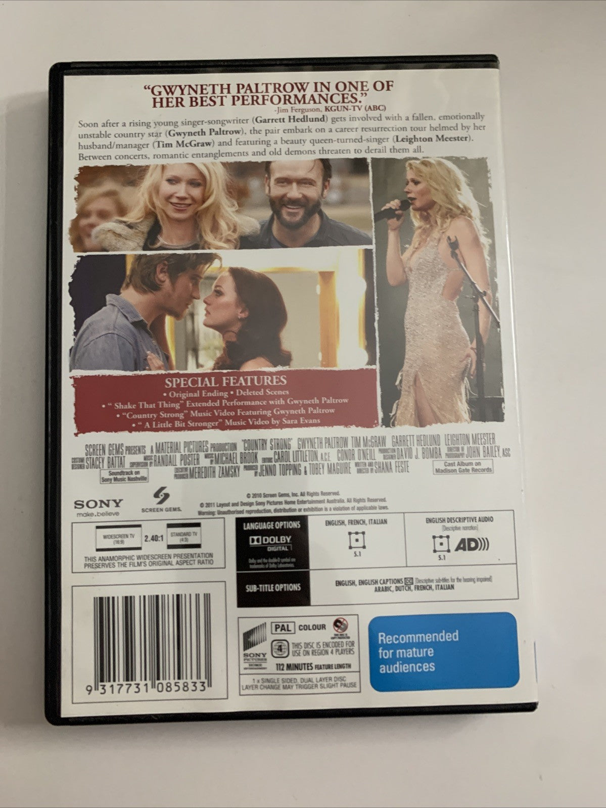 Country Strong (DVD, 2010) Gwyneth Paltrow, Leighton Meester, Tim McGraw Region4