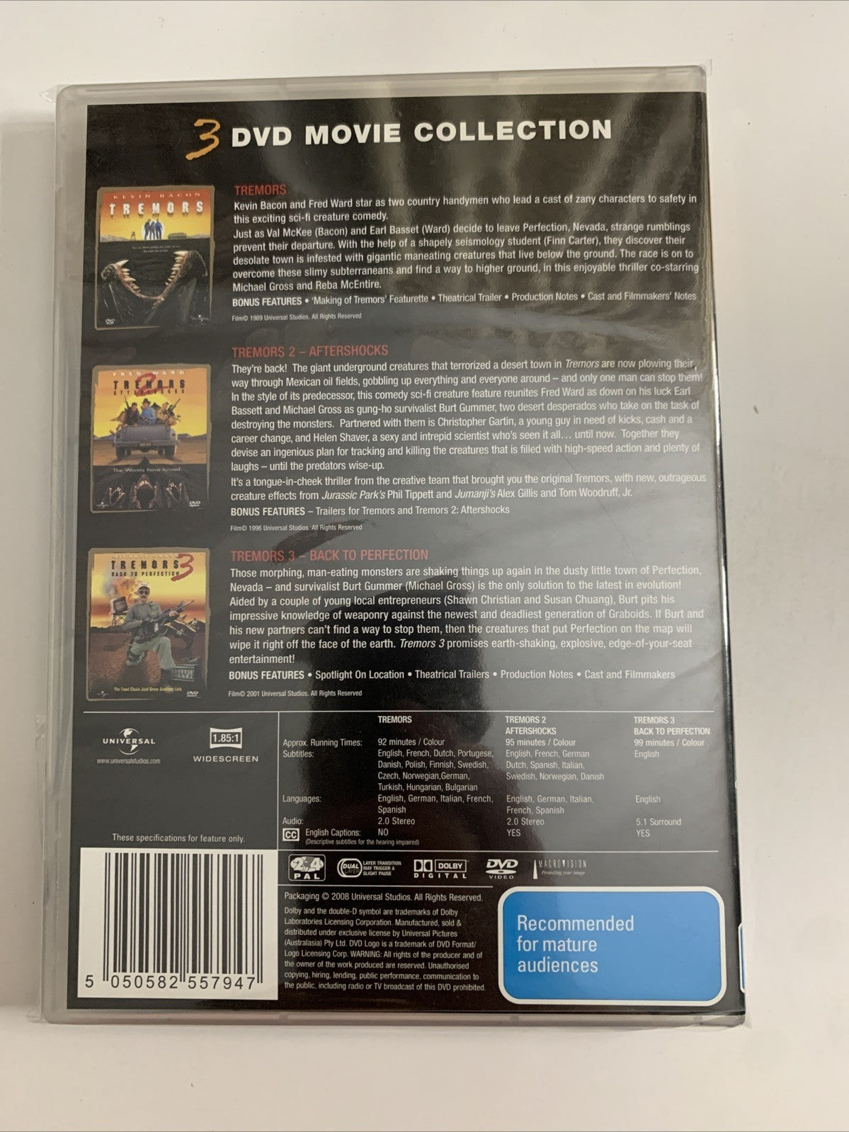 Tremors / Tremors 2 / Tremors 3 (DVD) Kevin Bacon Horror Drama Region 4 &2 NEW