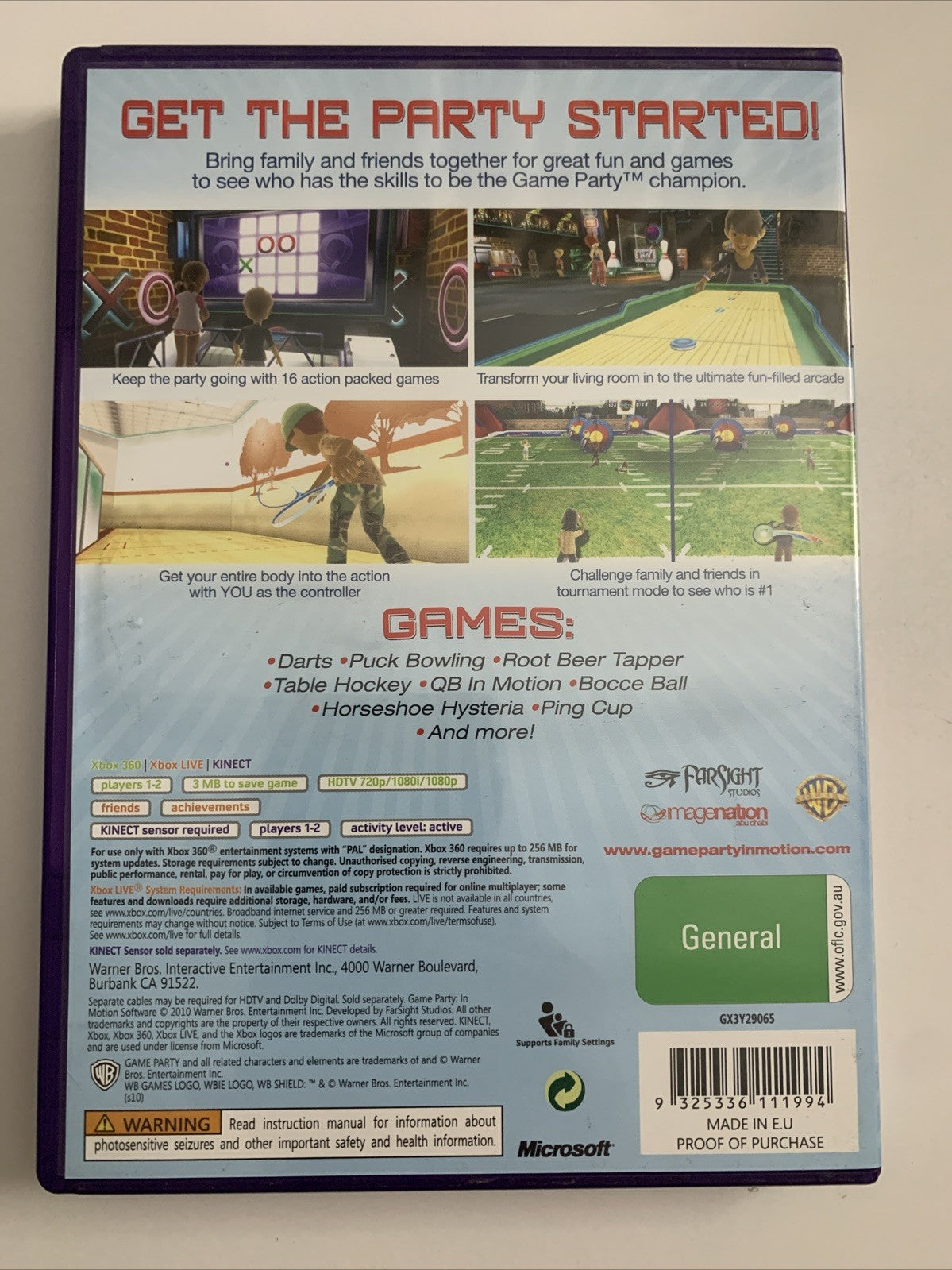 Game Party In Motion Microsoft XBOX 360 Kinect PAL Game Complete