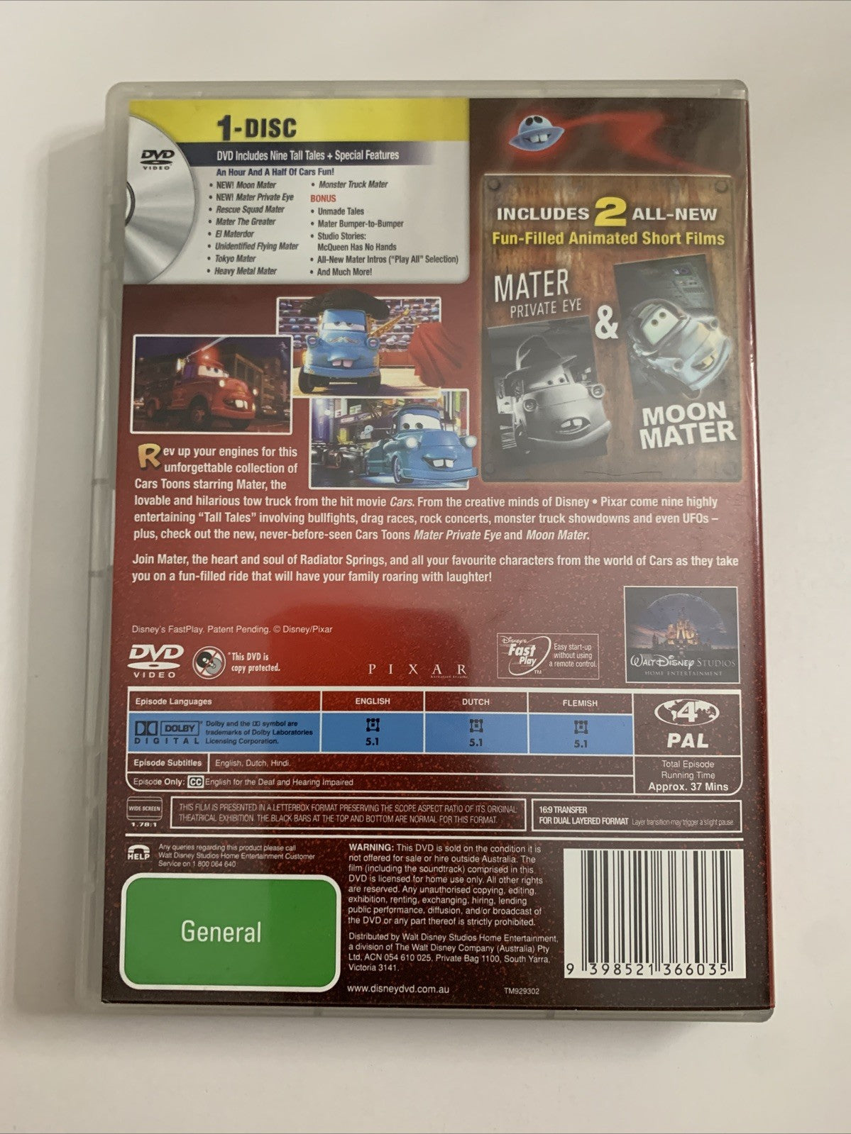 Cars Toon Collection : Mater's Tall Tales (DVD, 2011) Disney Pixar Region 4