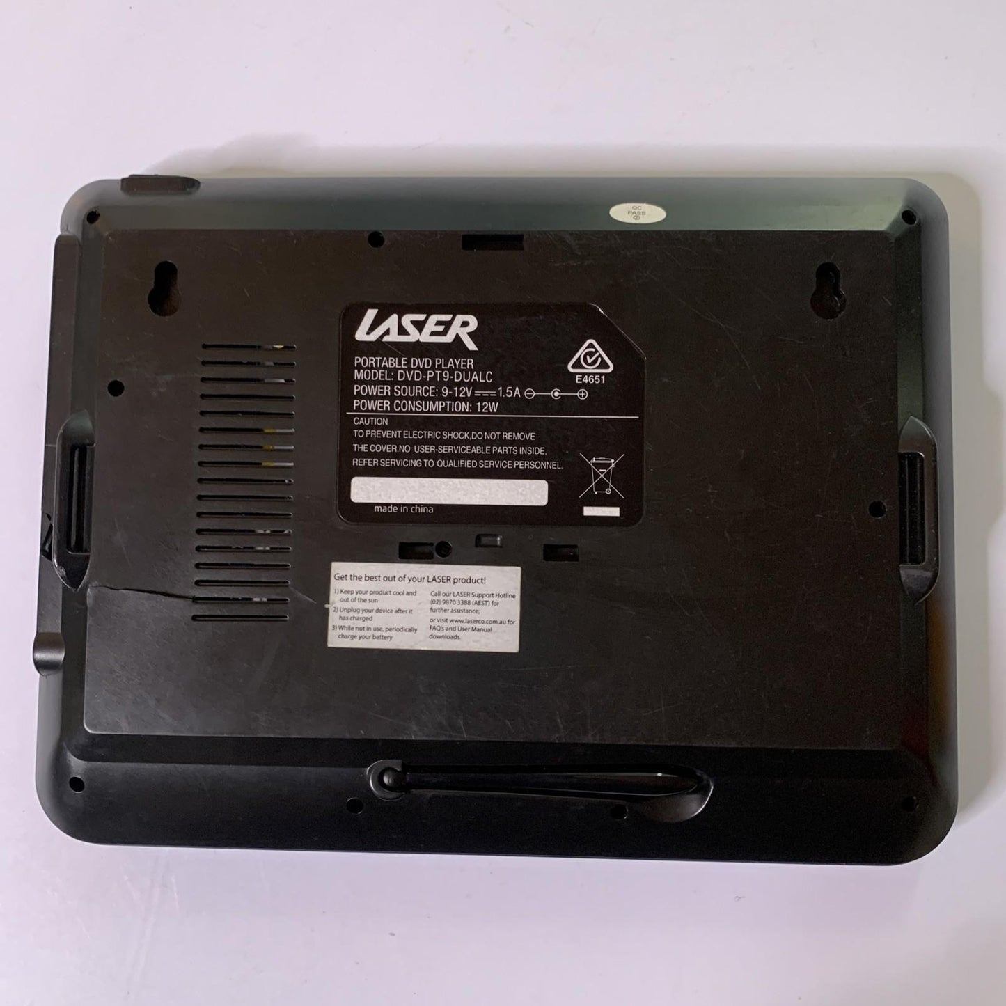 Laser 9" DVD Player With Power Supply Plays All Regions DVD DVD-PT9-DUALC