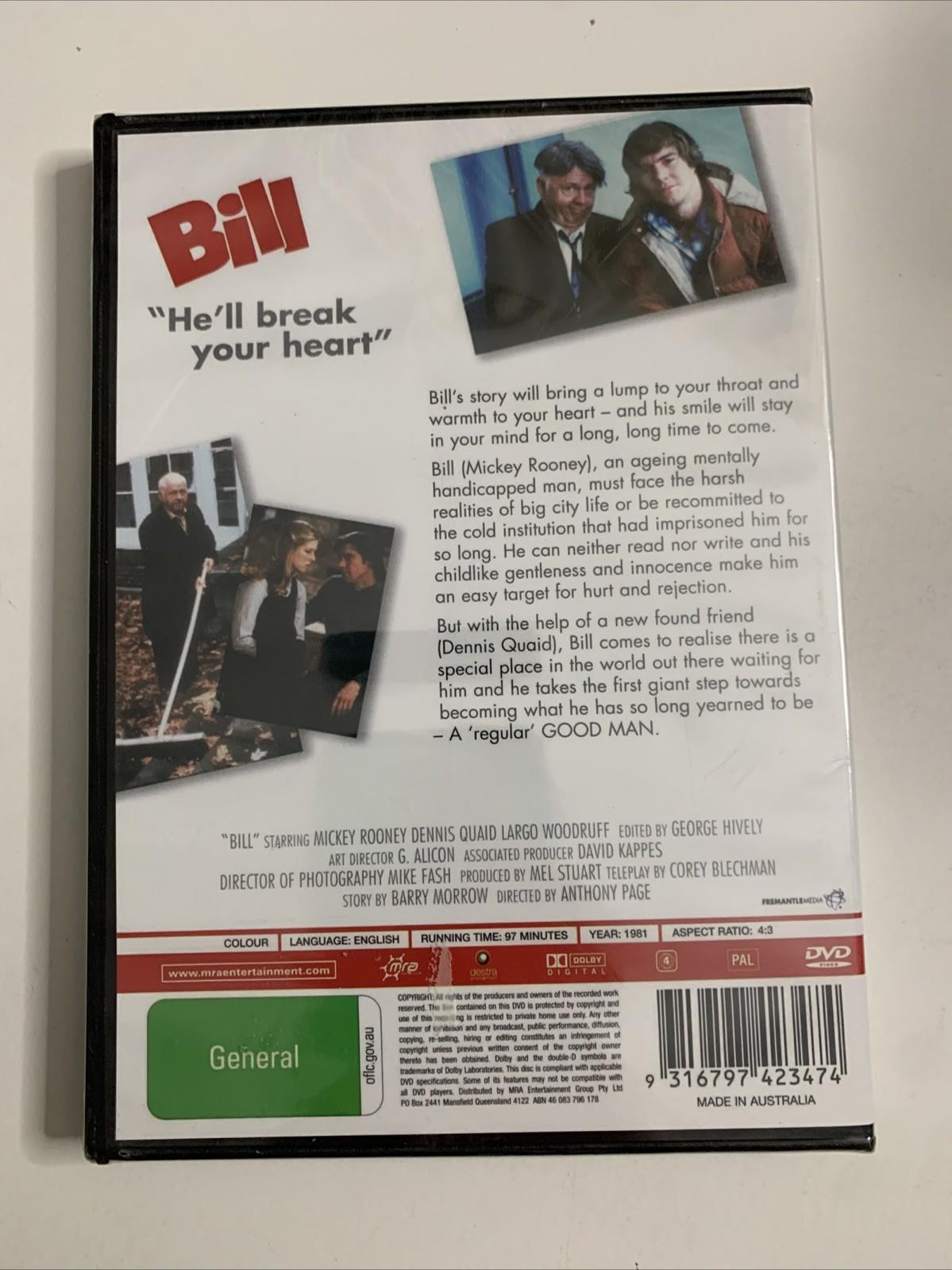 Bill (DVD, 1981) Mickey Rooney, Largo Woodruff, Dennis Quaid Region 4 NEW Sealed