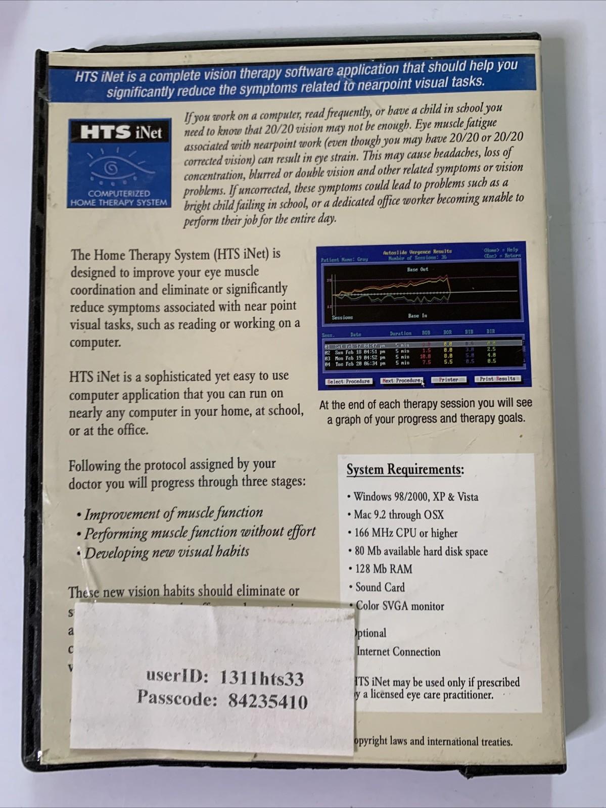 HTS INet Computerized Home Vision Therapy PC Software
