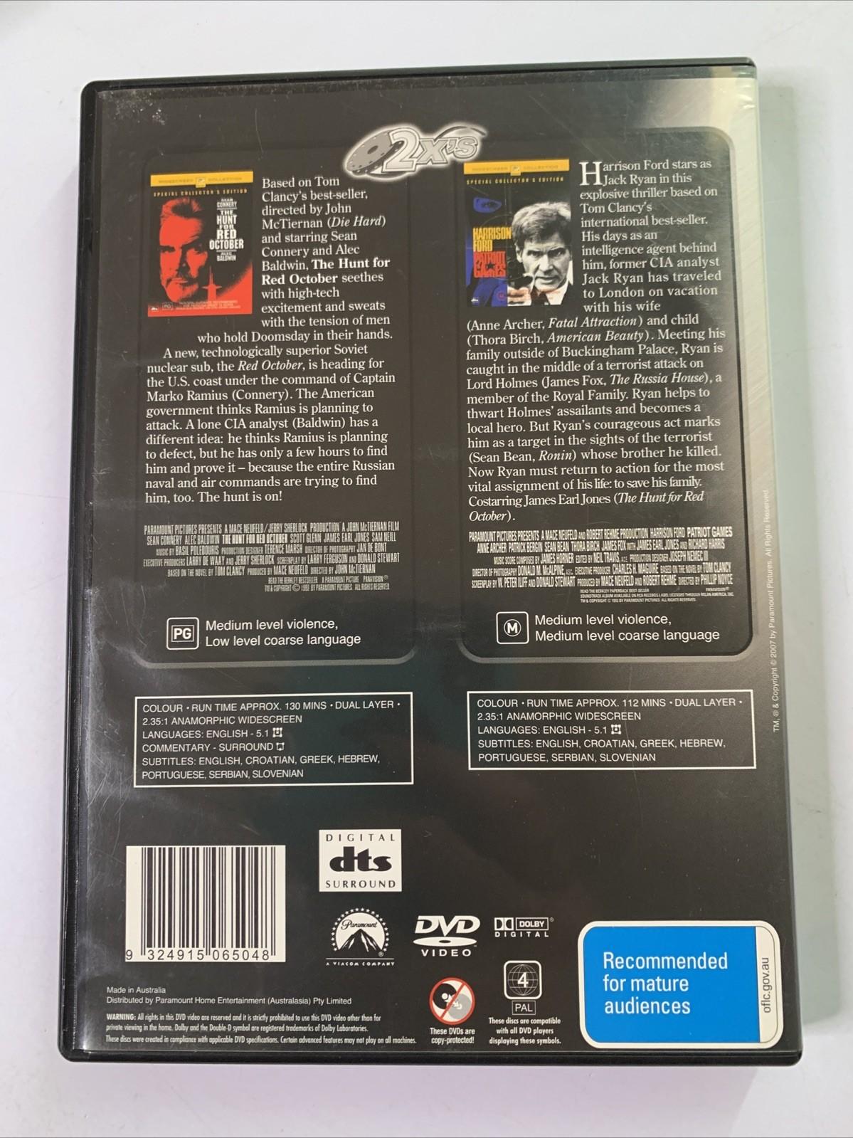 The Hunt For Red October / Patriot Games (DVD, 1990) Harrison Ford Region 4