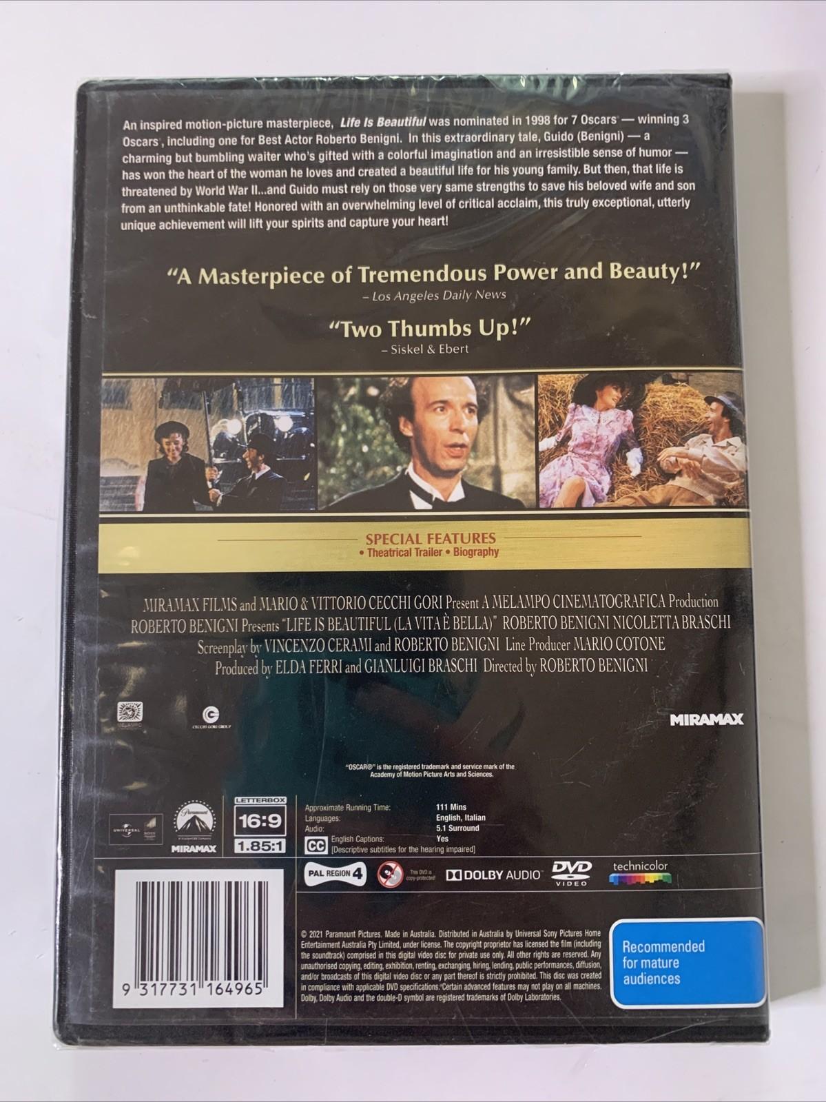 Life Is Beautiful (DVD, 1997) Roberto Benigni Region 4 NEW Sealed