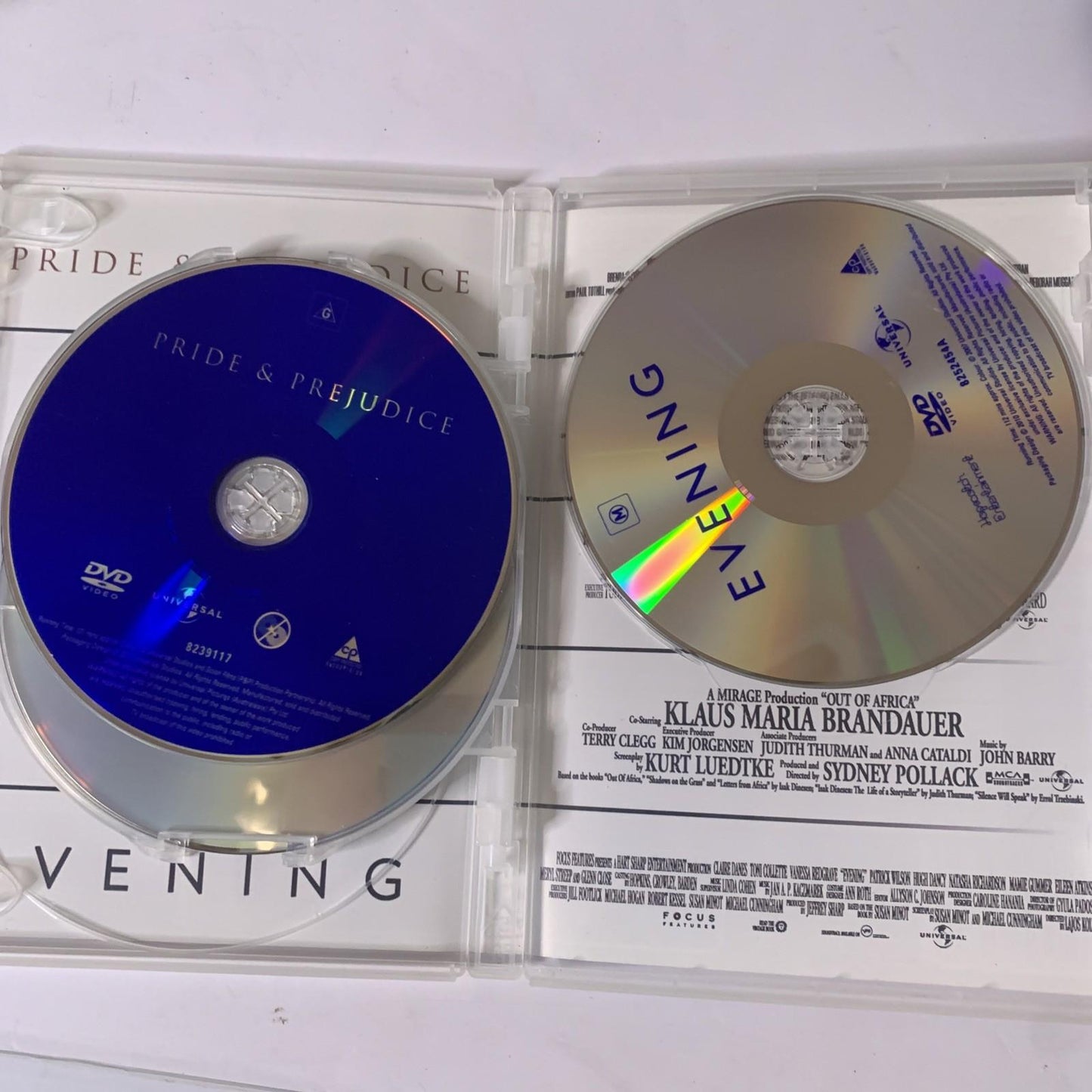 Pride Prejudice/ Shakespeare In Love / Far & Away / Out of Africa / Evening DVD