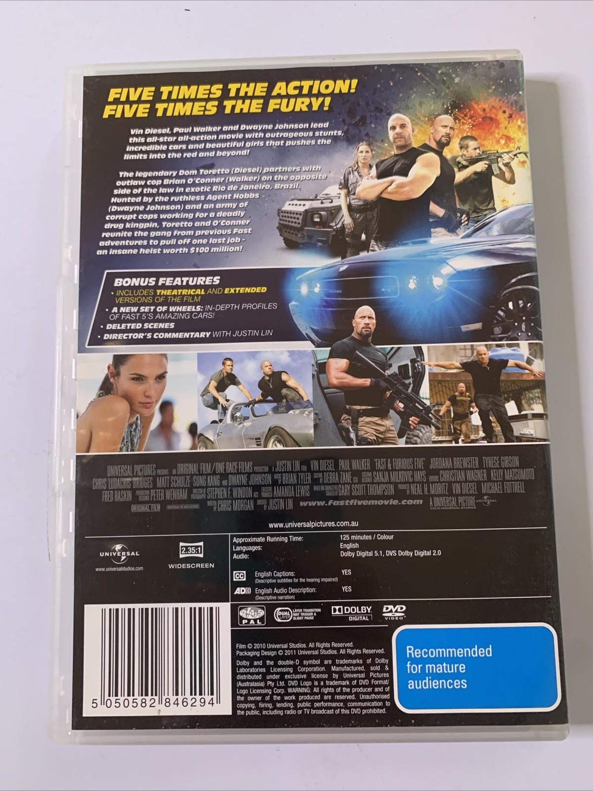 Fast & Furious 5 (DVD, 2011) Paul Walker, Vin Diesel, The Rock Region 4 &2 NEW