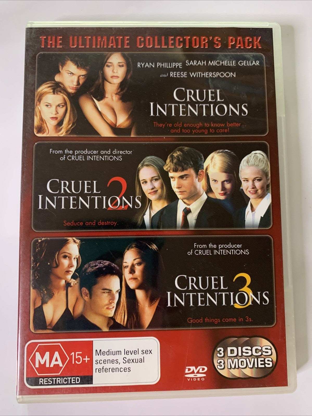Cruel Intentions 1,2,3 (Collector's Edition, DVD, 1999, 3-Discs) Region 4