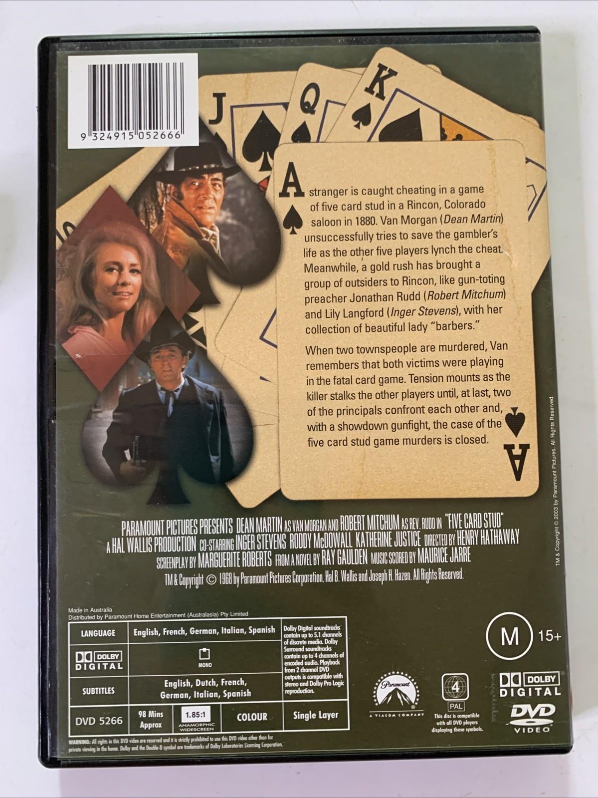 Five Card Stud (DVD, 1968) Dean Martin, Robert Mitchum Region 4