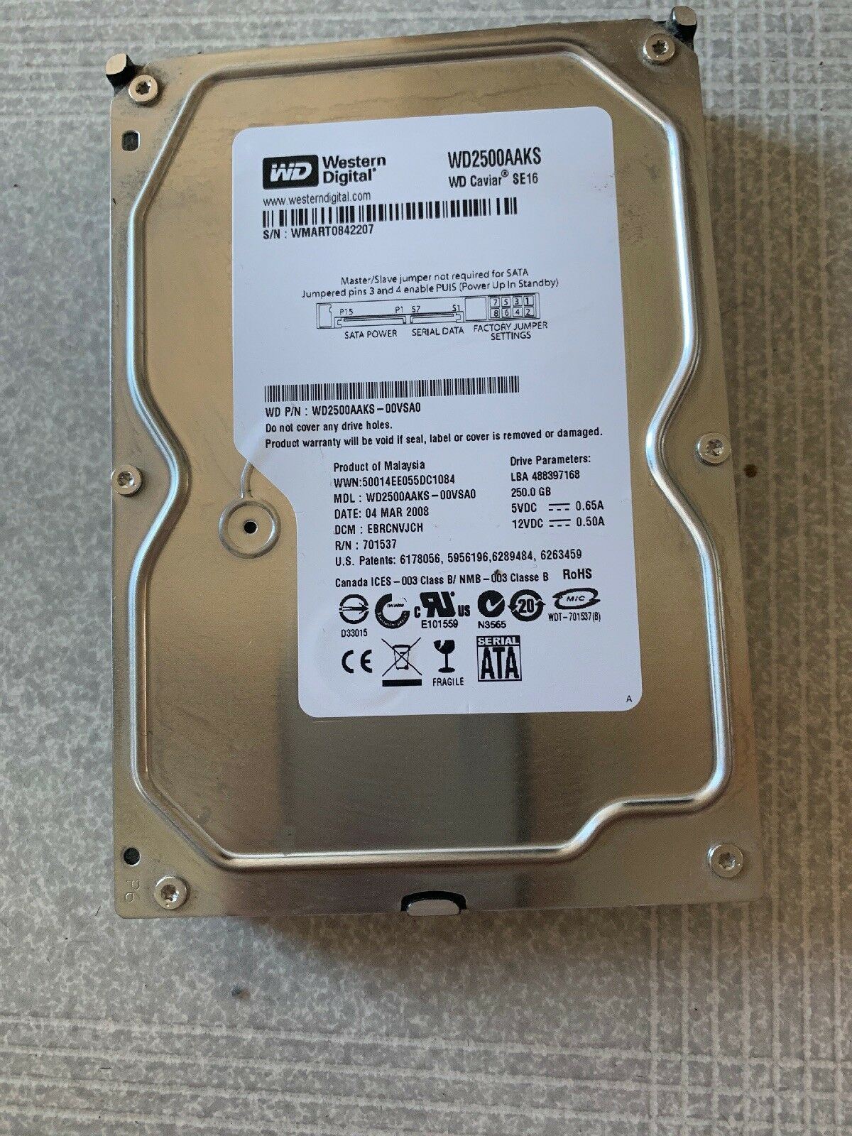 Western Digital Caviar SE 250 GB Internal 7200 RPM 3.5" Hard Drive -WD2500AAJS