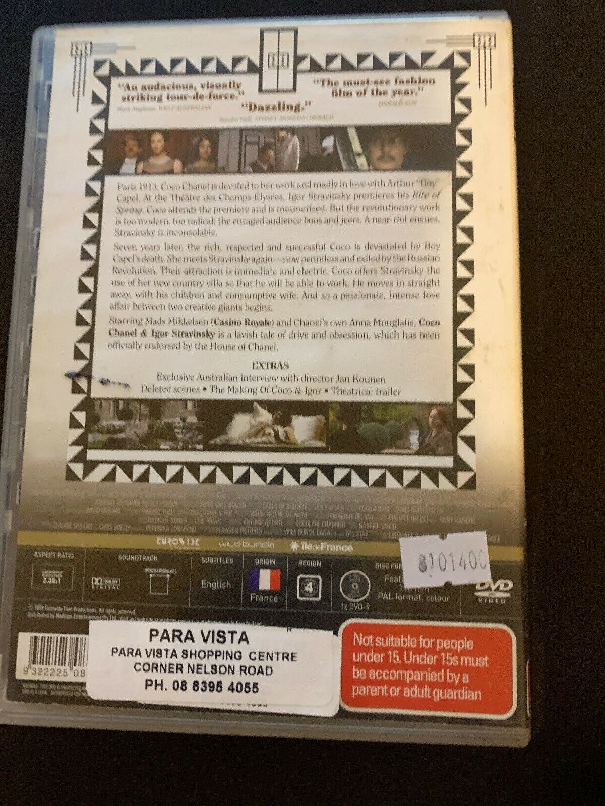 Coco Chanel & Igor Stravinsky (DVD, 2009) Mads Mikkelsen, Anna Mouglalis Region4
