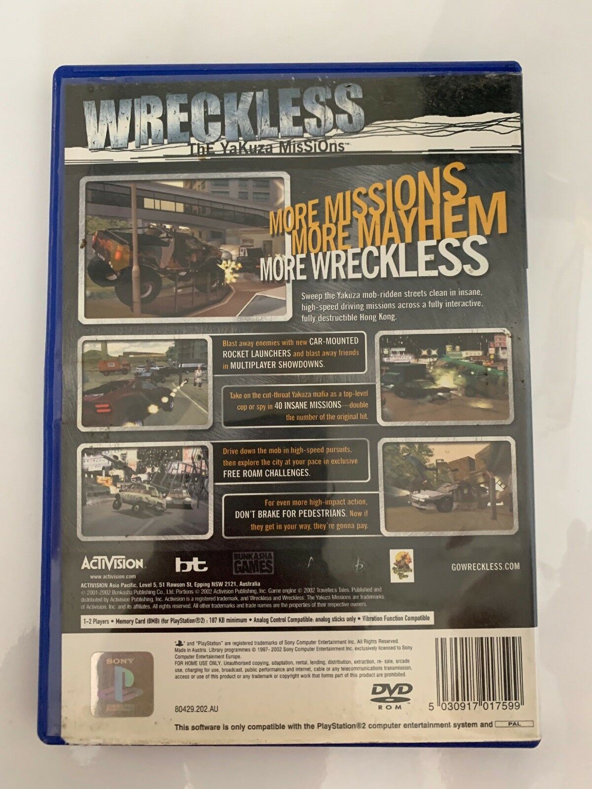 PS2 AUS PAL Wreckless The Yakuza Missions CIB Complete PS Playstation 2