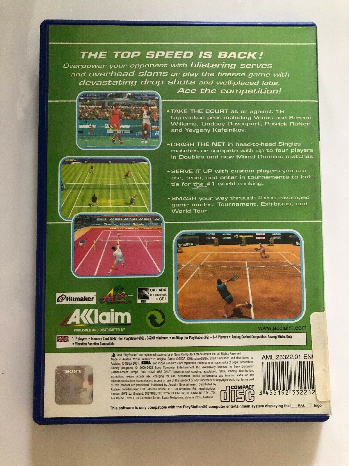 Virtua Tennis 2 - Playstation 2 PS2 PAL Game