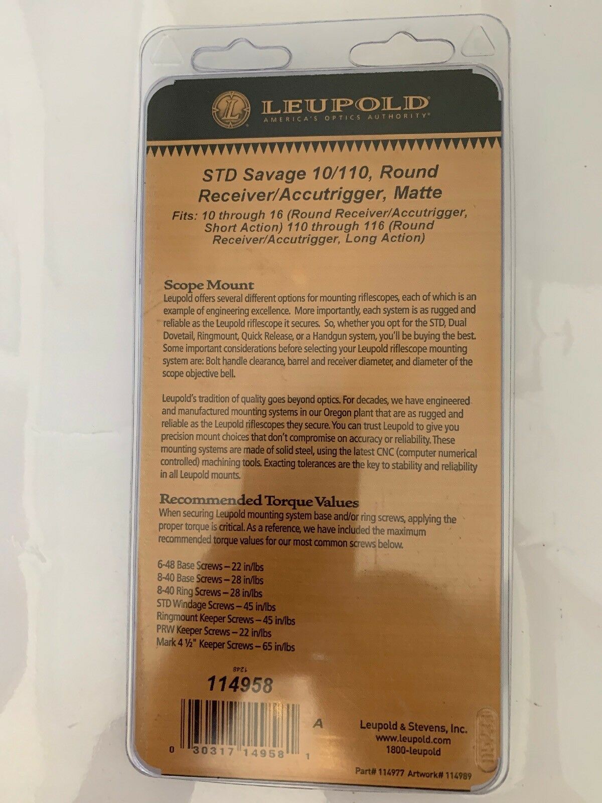Leupold STD Savage 10/110 2 Piece Round Receiver And High Rings, Matte 114958