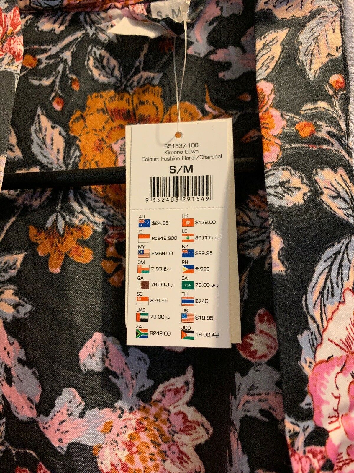 Cotton On Kimono Gown Fusion/Floral/Charcoal Size S/M *New With Tags* RRP $24.95