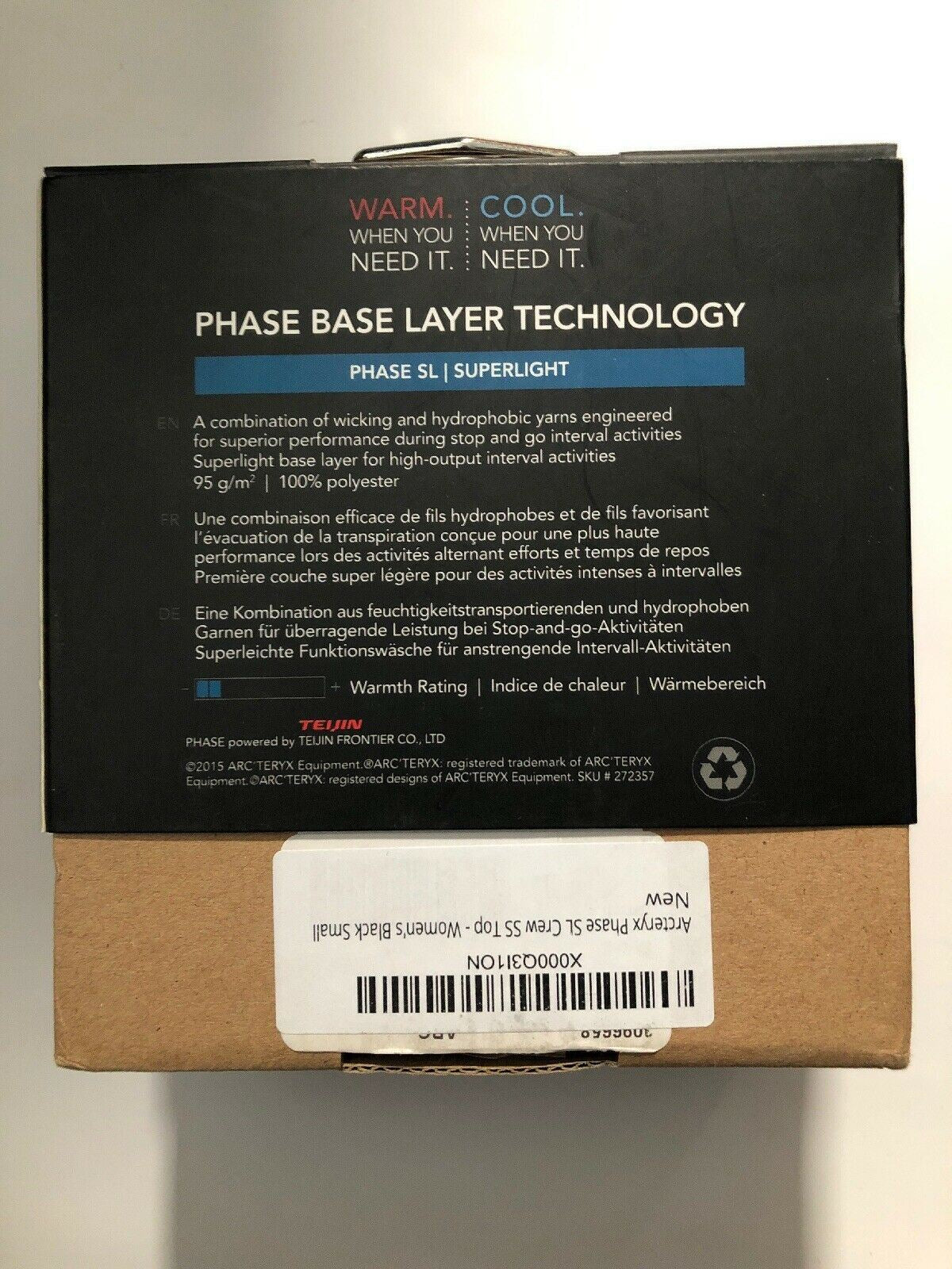 Arc'teryx Phase SL Superlight Base Layer Womens Crew Short Sleeve Top Black S