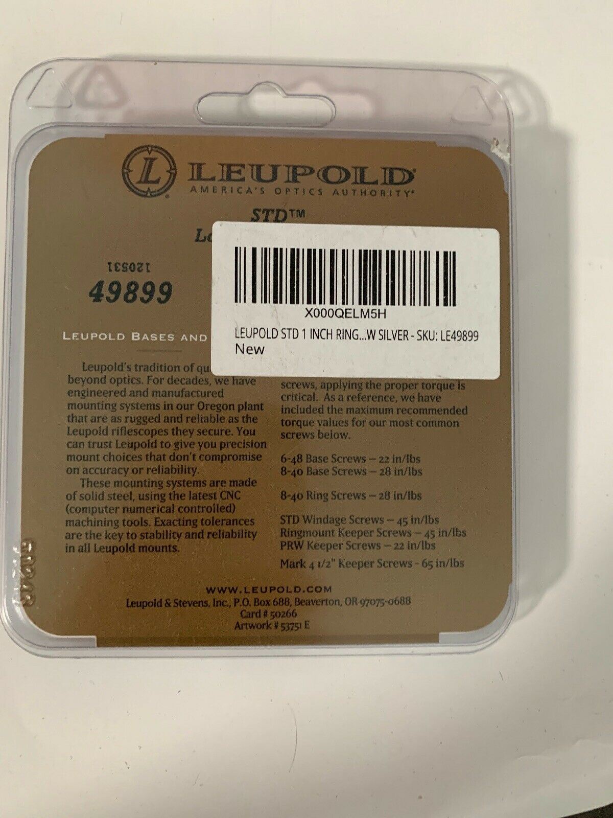 Leupold STD low rings (.650) 49899, Silver With Torx Wrench And Screws *New*