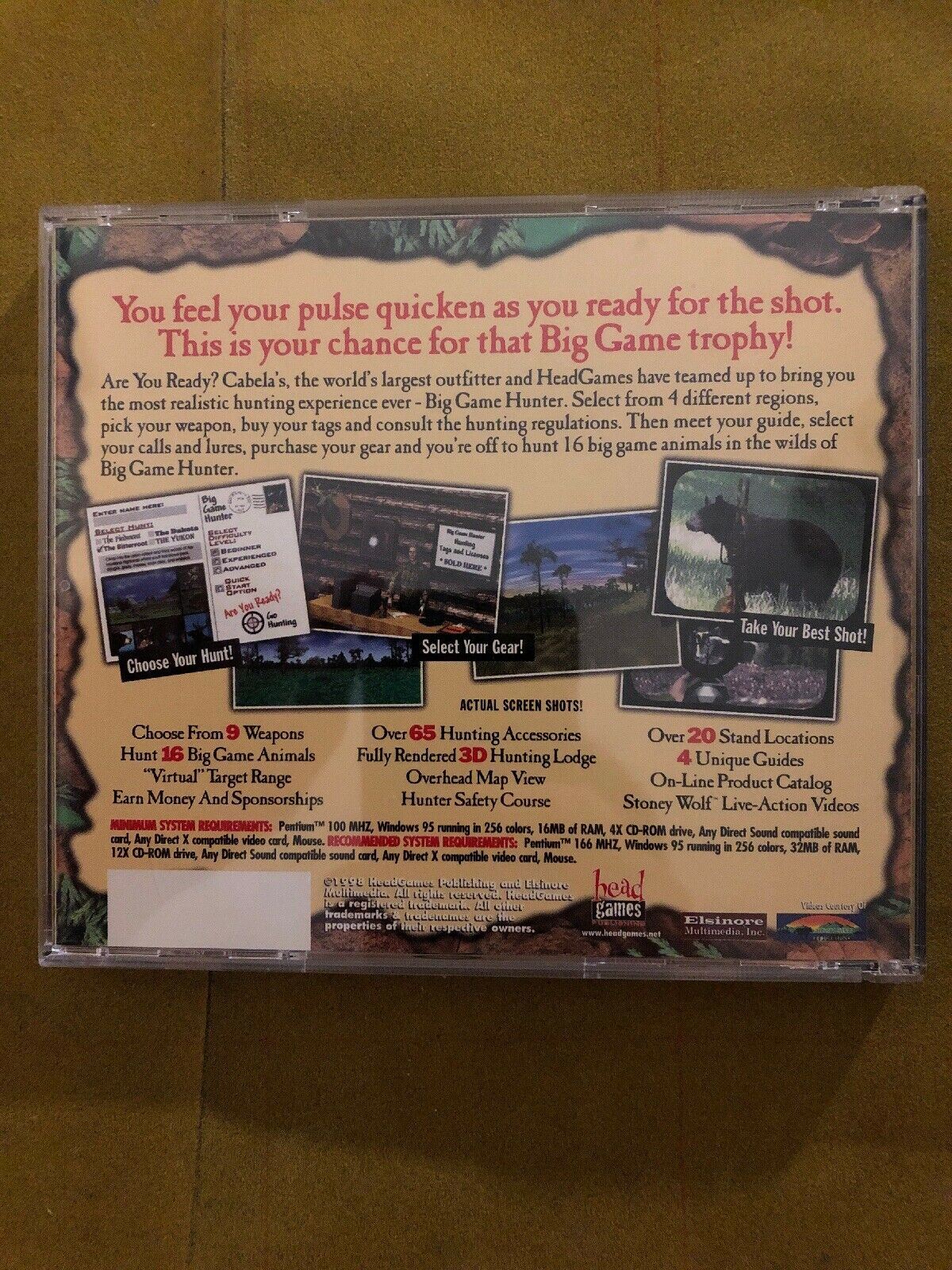 Cabelas Big Game Hunter PC Windows 95 1998 Vintage Sports Hunting Game