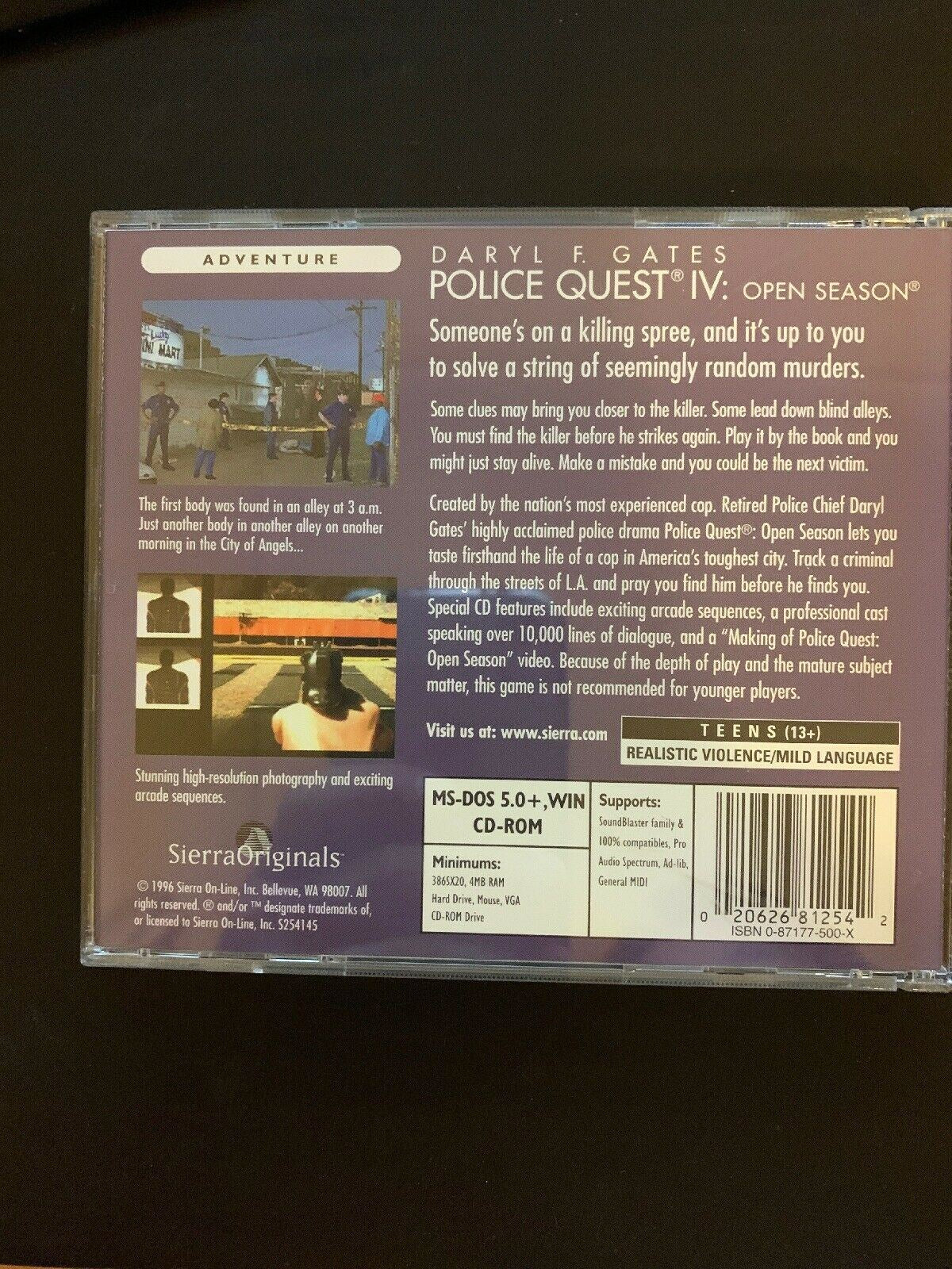Police Quest IV: Open Season 1996 PC Cdrom /w Manual WIN DOS - Rare Game!
